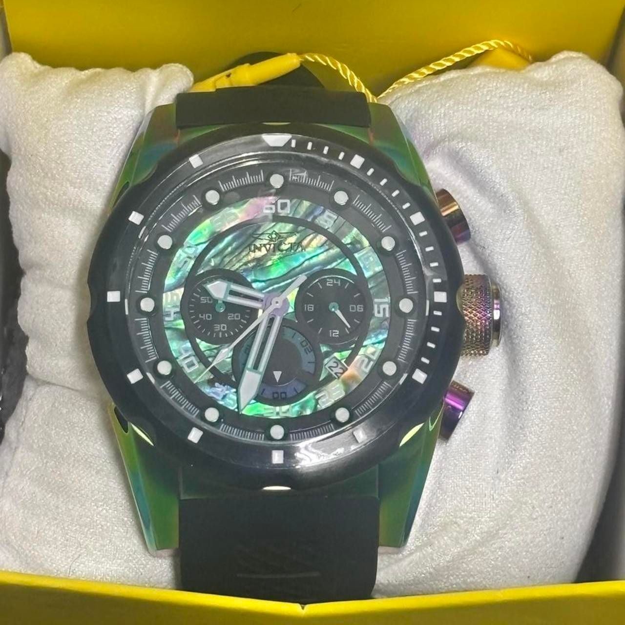 Invicta Bolt Chronograph Watch Rainbow Iridescent Abalone Dial 2
