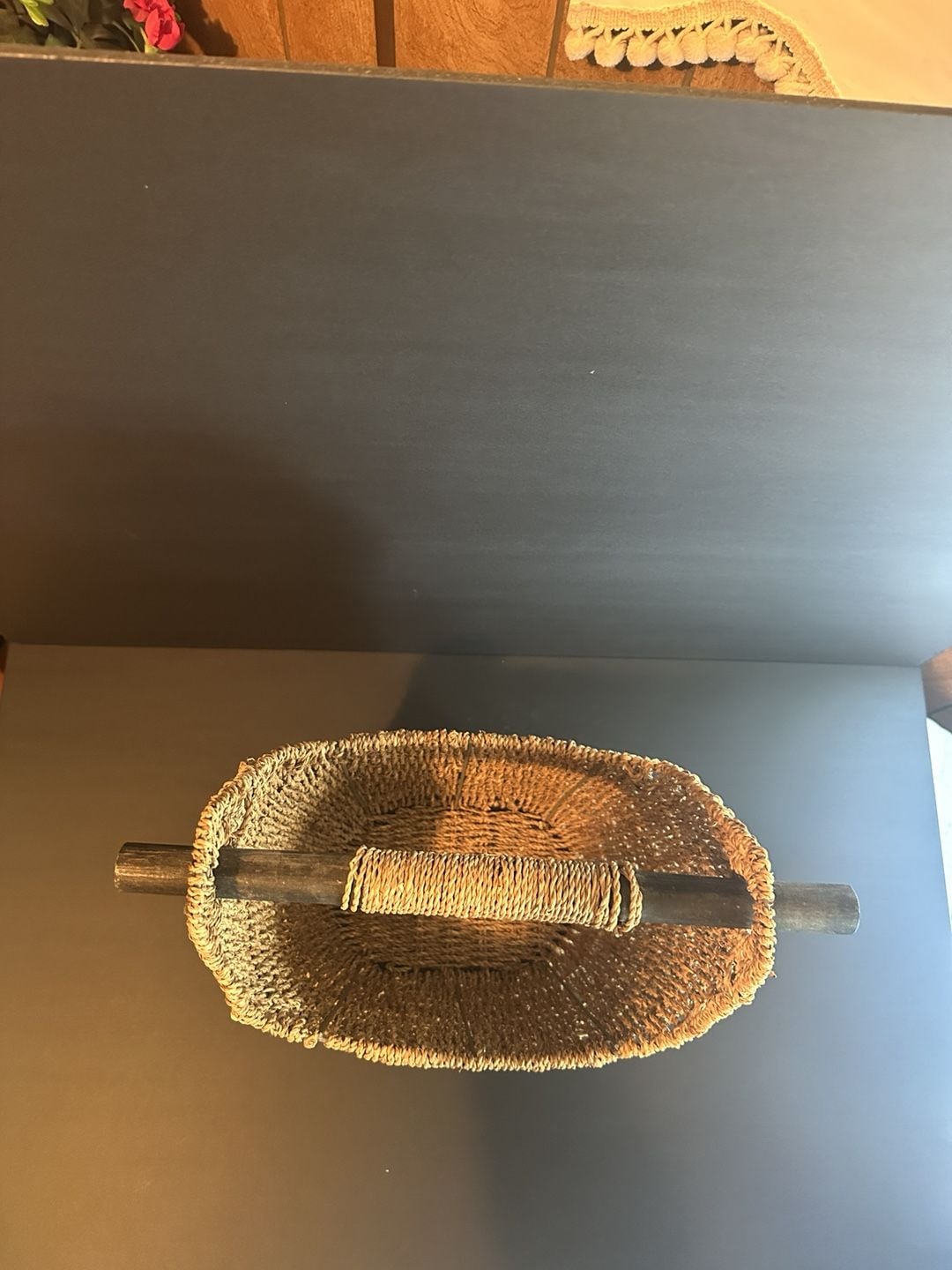 Unbranded Woven Seagrass Basket with Wooden Handle Brown 5