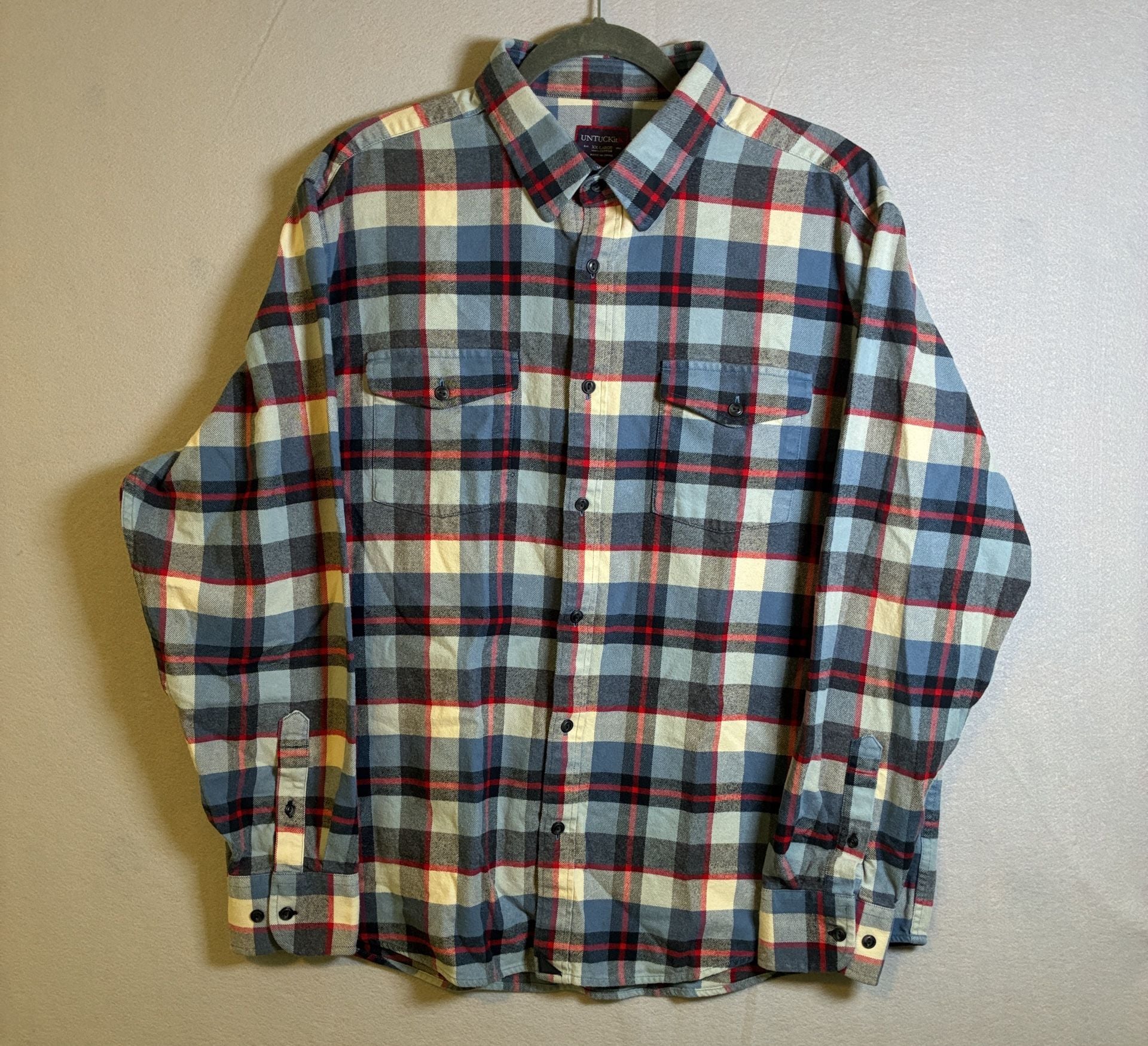 UNTUCKit Flannel Plaid Shirt Size XX-Large Blue Red Long Sleeve Cotton 2