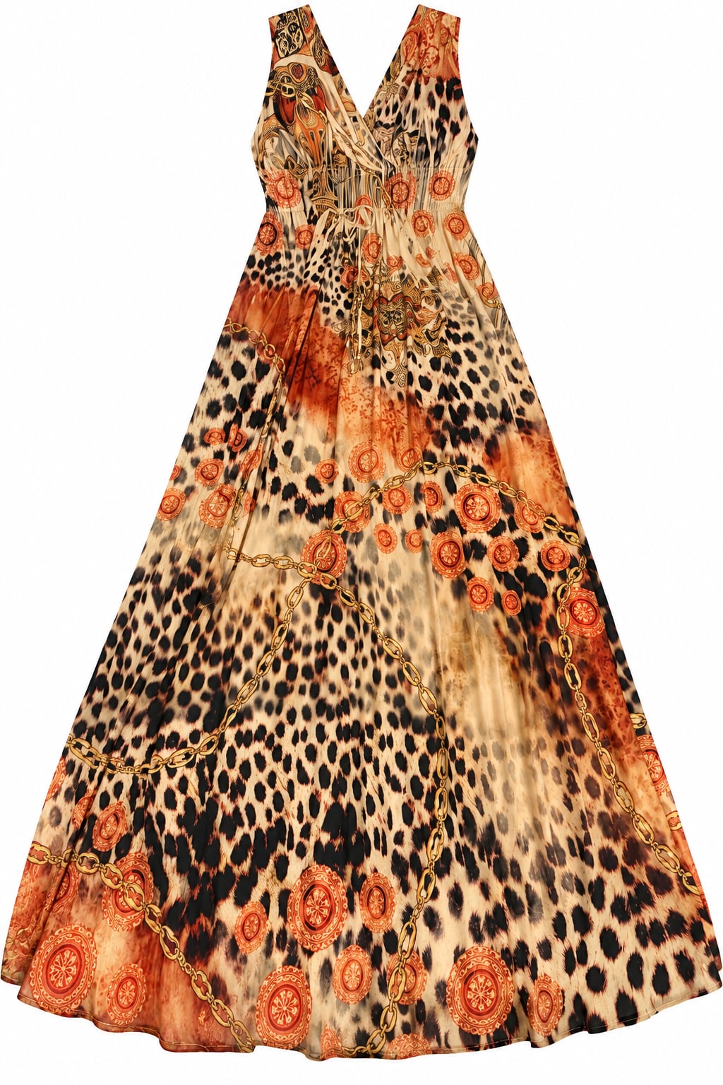 Unbranded Animal Print Maxi Dress V-Neck Sleeveless Gold Chain 5