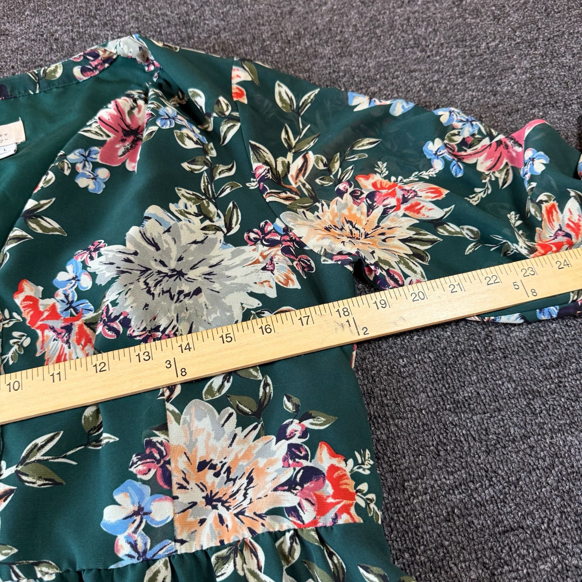 A New Day Floral Dress Size L Green Long Sleeve V-Neck 5
