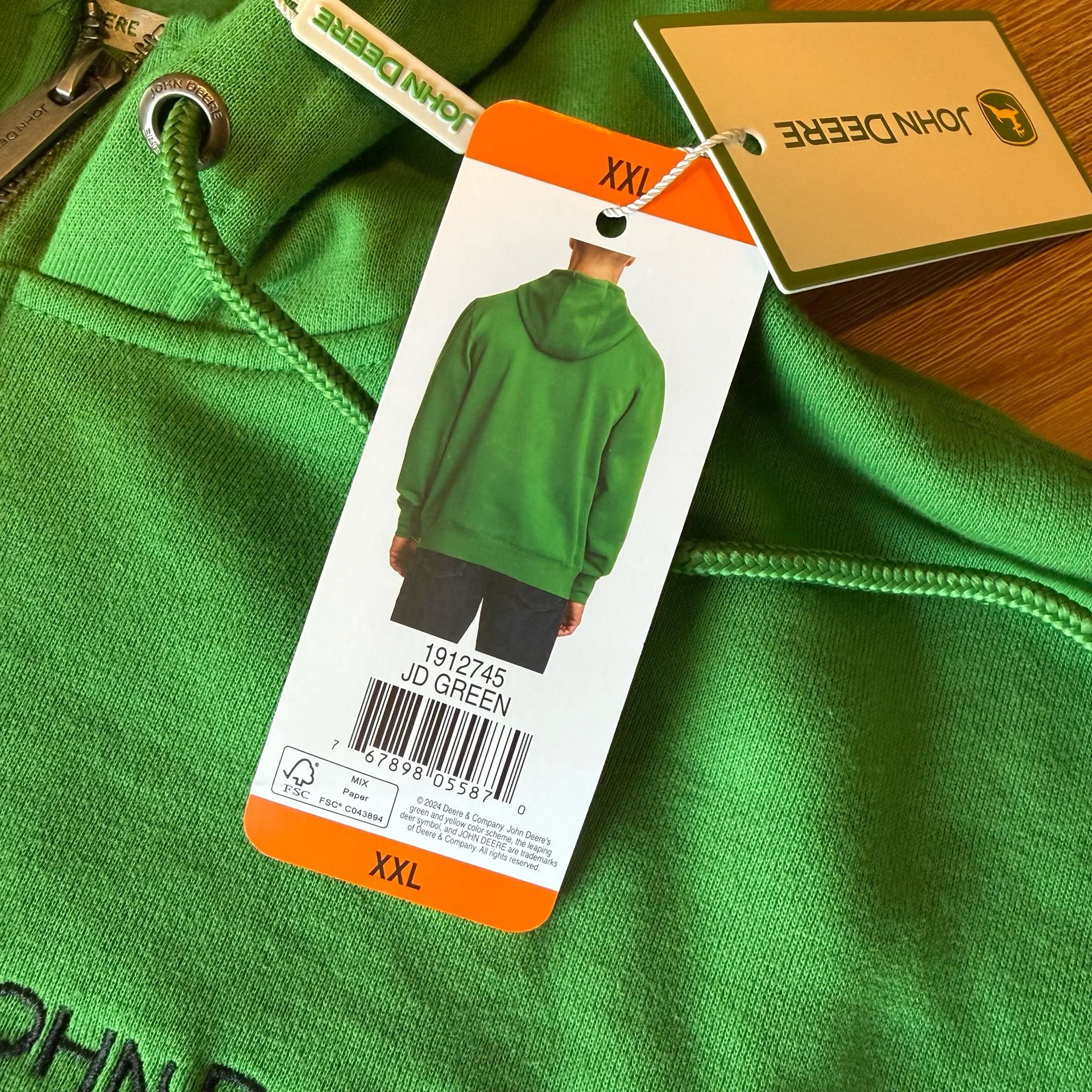 John Deere Mens XXL Quarter Zip Hoodie Green Heavyweight Pullover Sweatshirt NWT 9