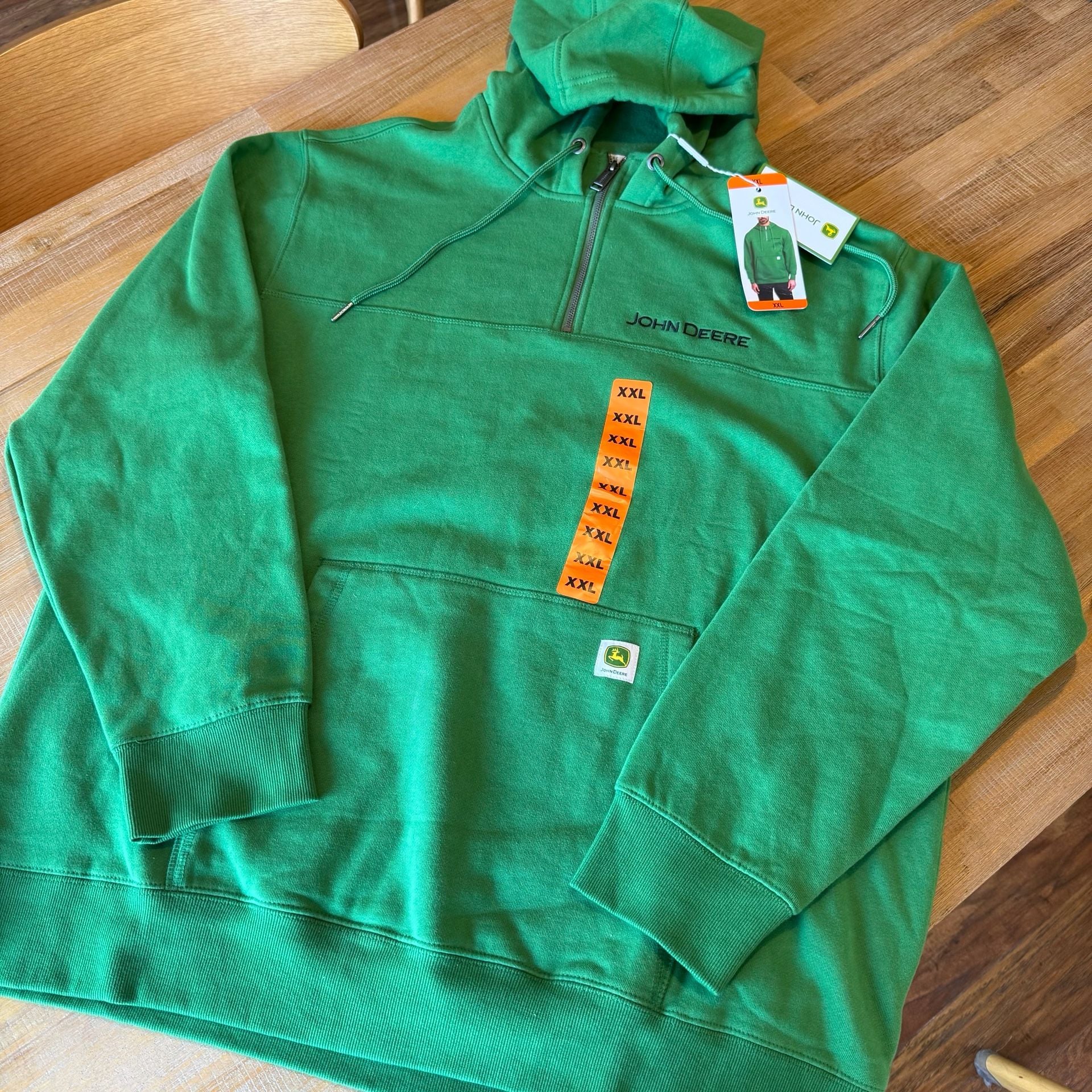 John Deere Mens XXL Quarter Zip Hoodie Green Heavyweight Pullover Sweatshirt NWT 10