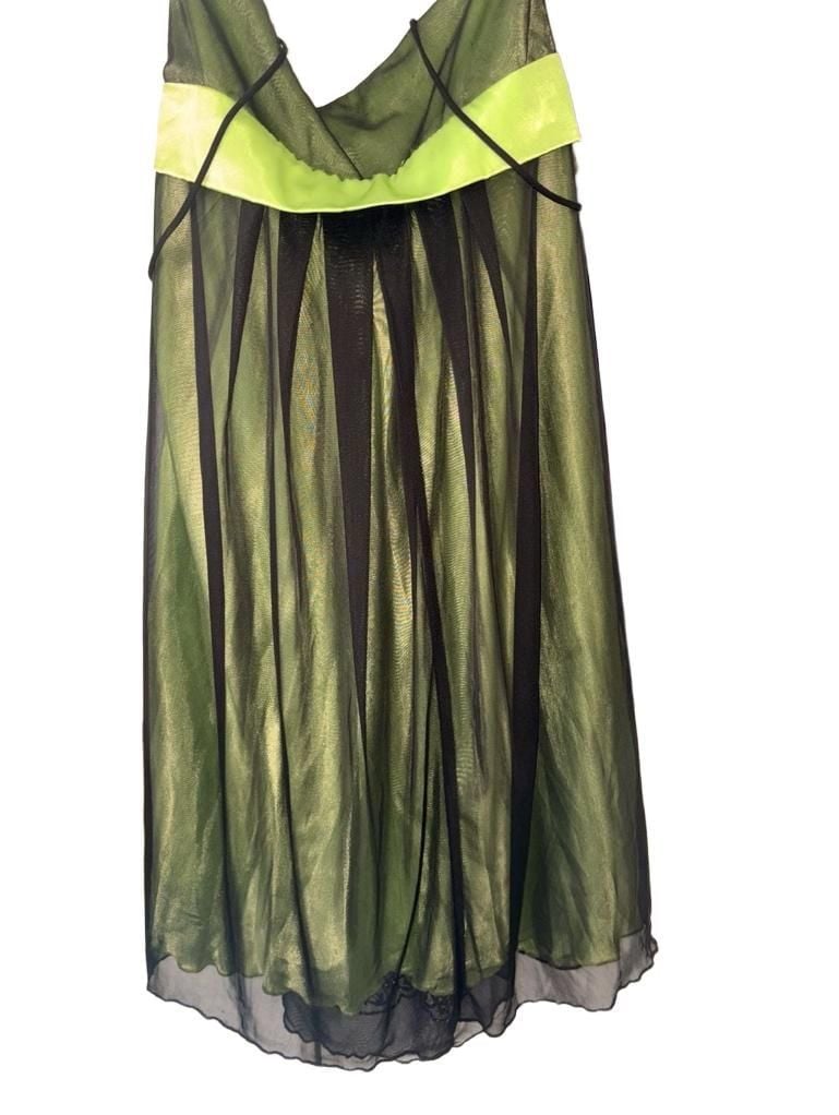 Vintage Y2K Juliet Fashion Millex Black Lime Green Sheer Beaded Maxi Dress L 7