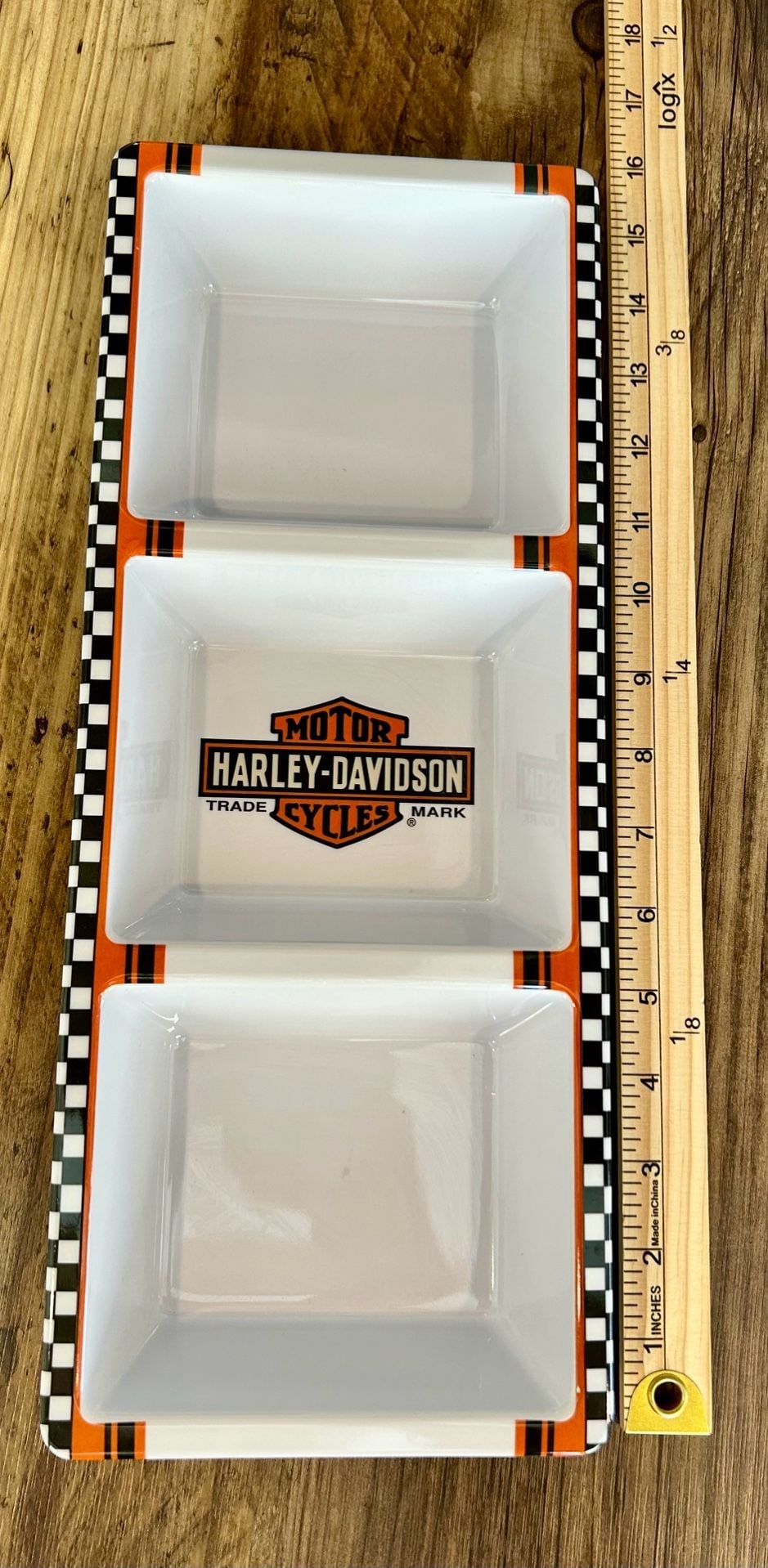 Harley-Davidson 3-Section Checkerboard Tray Melamine Serving Dish 2