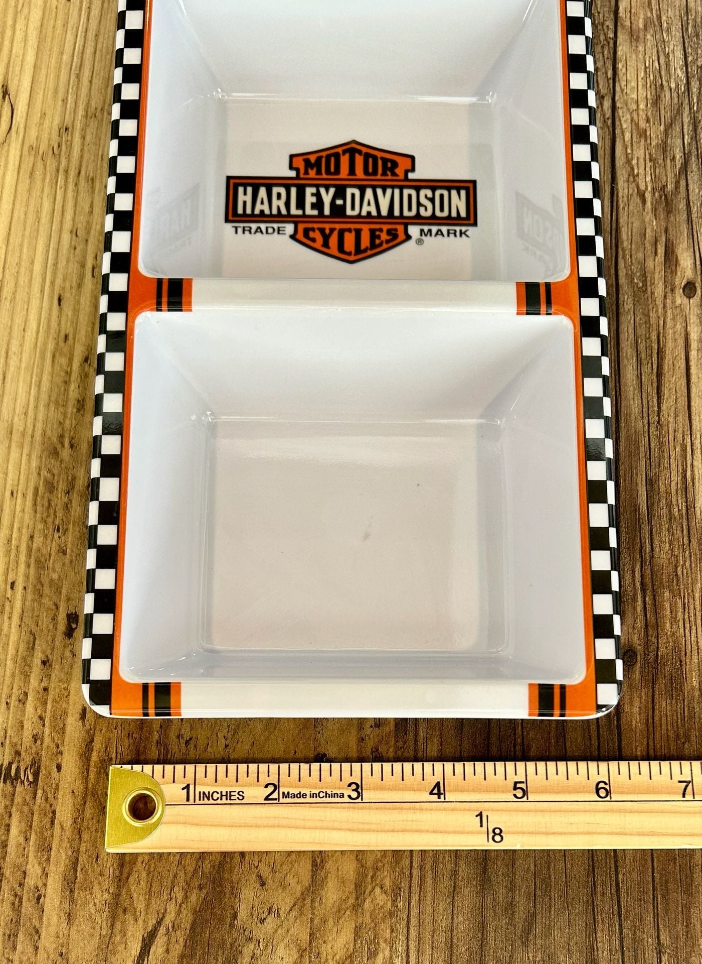 Harley-Davidson 3-Section Checkerboard Tray Melamine Serving Dish 3
