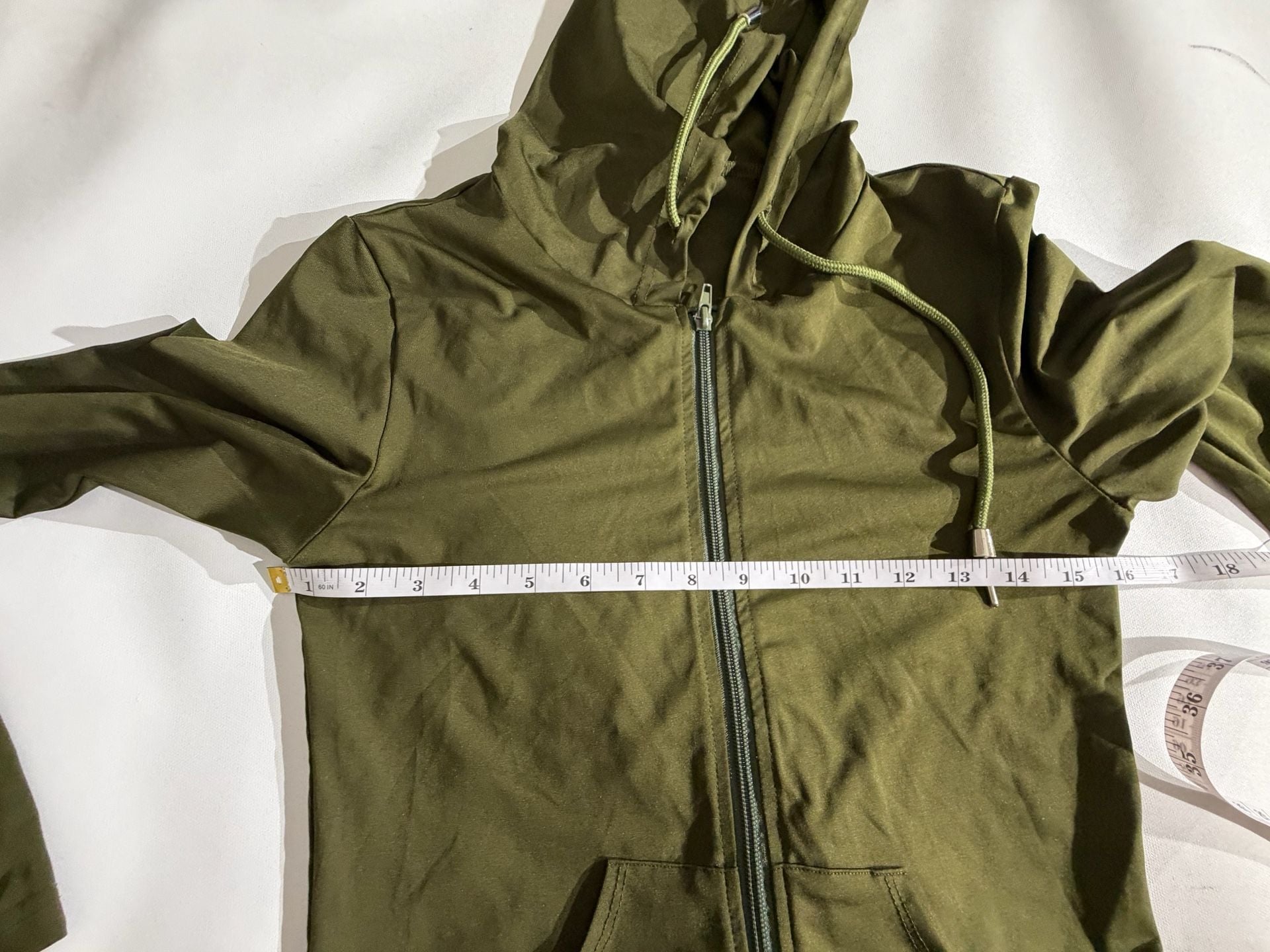Olive Green Full Zip Fitted Lightweight Hoodie Jacket Size L 9