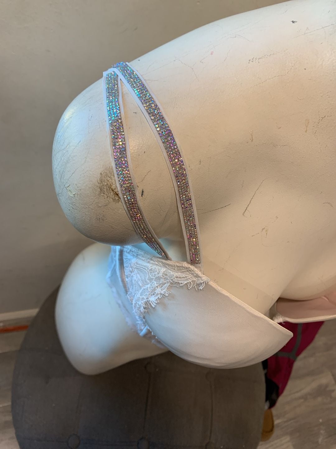 Victoria's Secret Rhinestone Strap Bustier White Lace Longline Bra Top 4