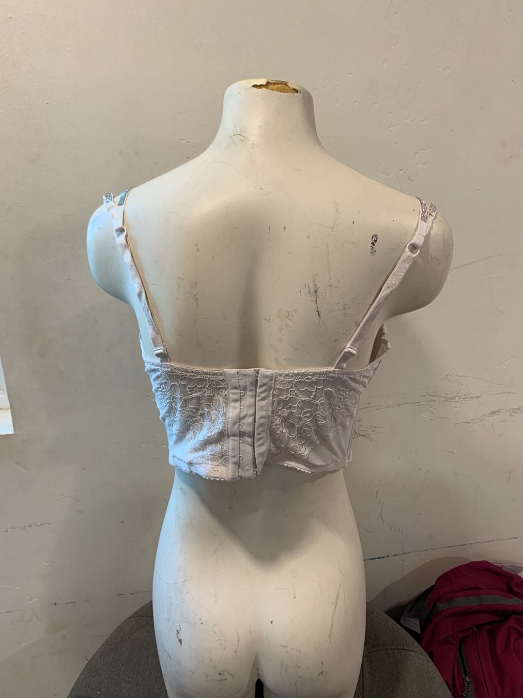 Victoria's Secret Rhinestone Strap Bustier White Lace Longline Bra Top 6