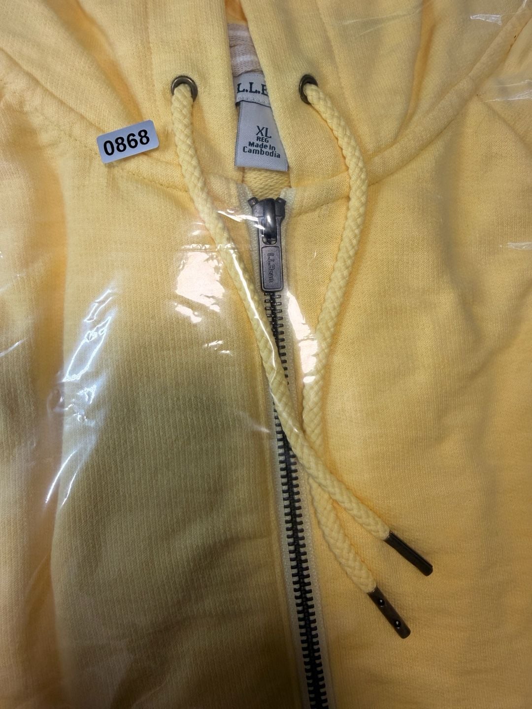 L.L.Bean Hoodie Womens XL Yellow Full Zip 100% Cotton Sweatshirt Lightweight 8