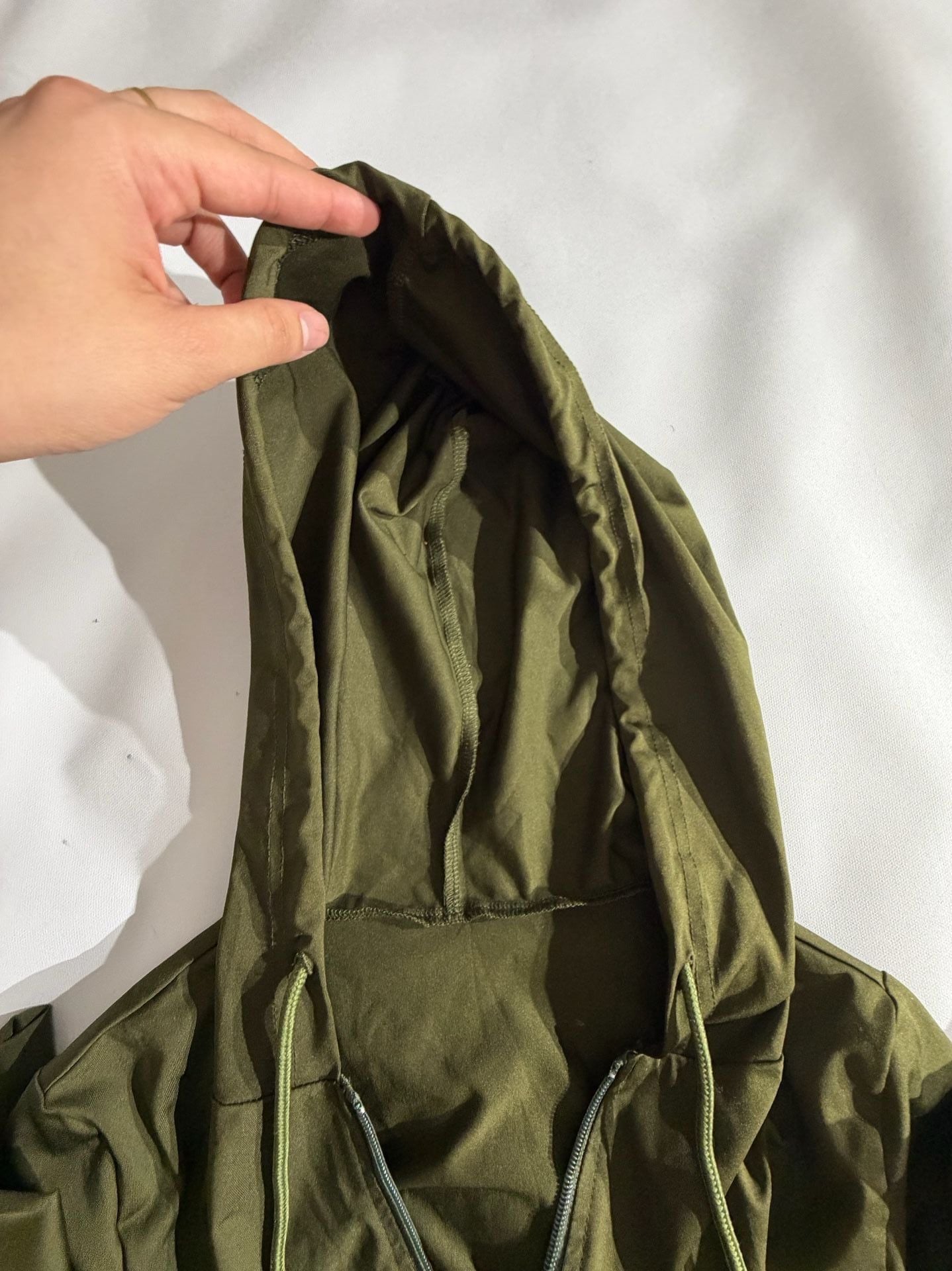 Olive Green Full Zip Fitted Lightweight Hoodie Jacket Size L 7