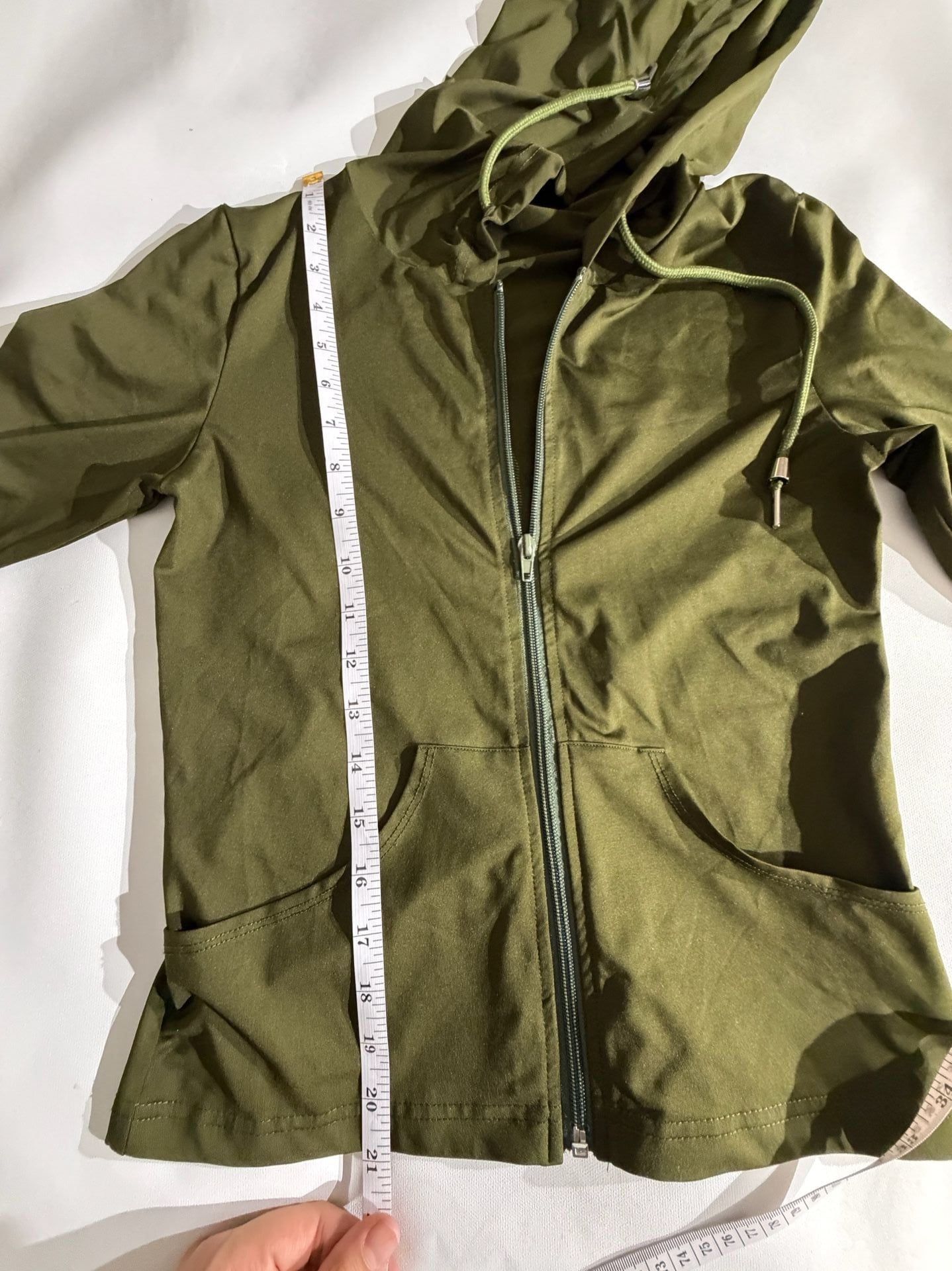 Olive Green Full Zip Fitted Lightweight Hoodie Jacket Size L 8