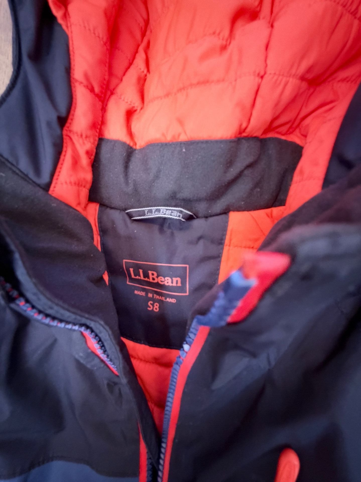 L.L. Bean Winter Jacket Size kids S Blue Black Orange Puffer Hooded Coat. 3
