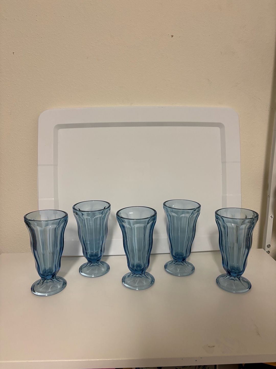 Anchor Hocking Blue Glass Ice Cream Soda Sundae Glasses Set of 5 1