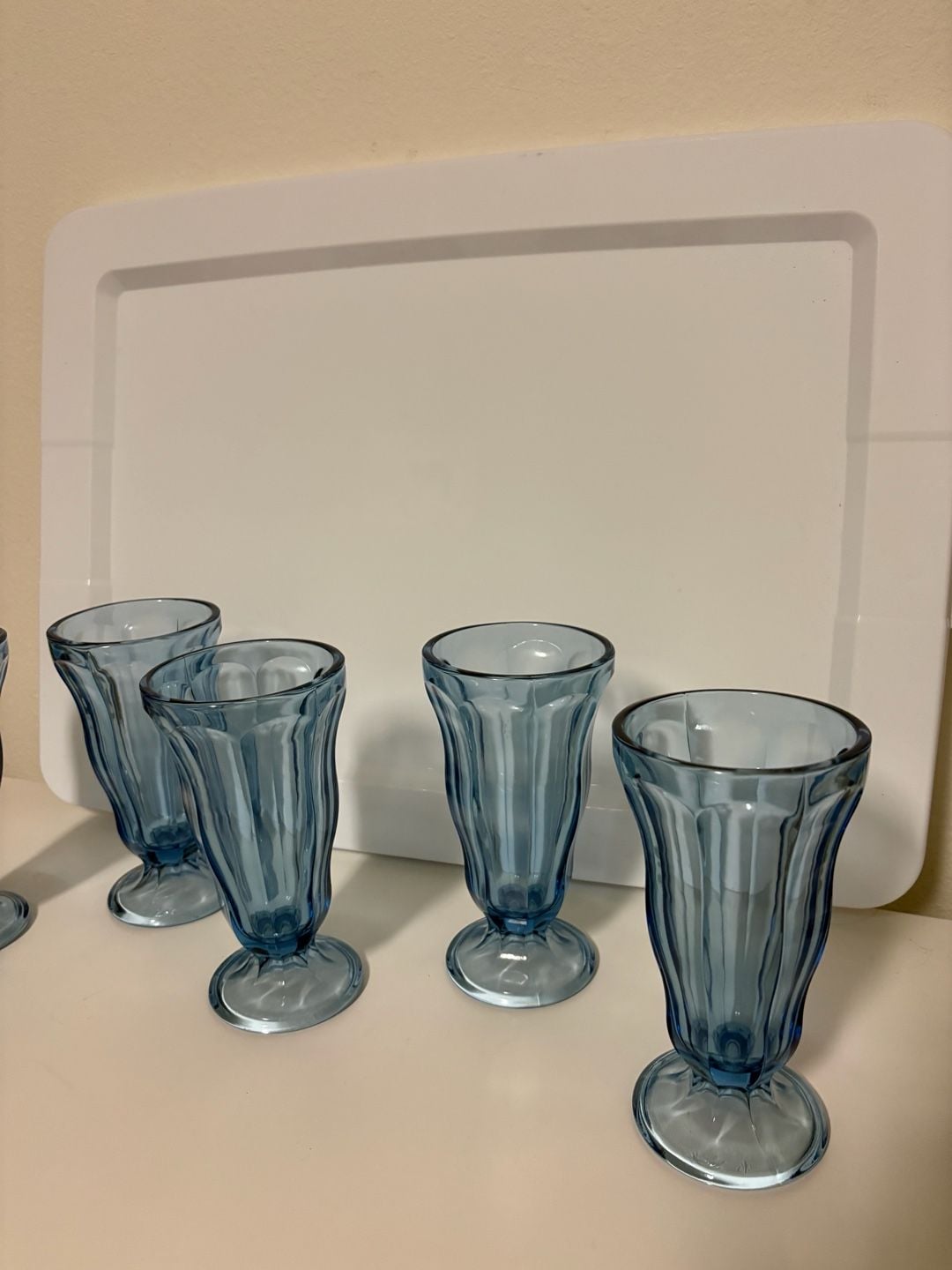 Anchor Hocking Blue Glass Ice Cream Soda Sundae Glasses Set of 5 2