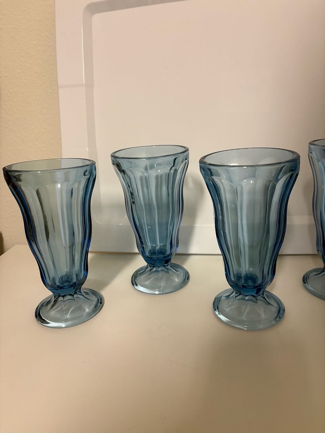Anchor Hocking Blue Glass Ice Cream Soda Sundae Glasses Set of 5 3