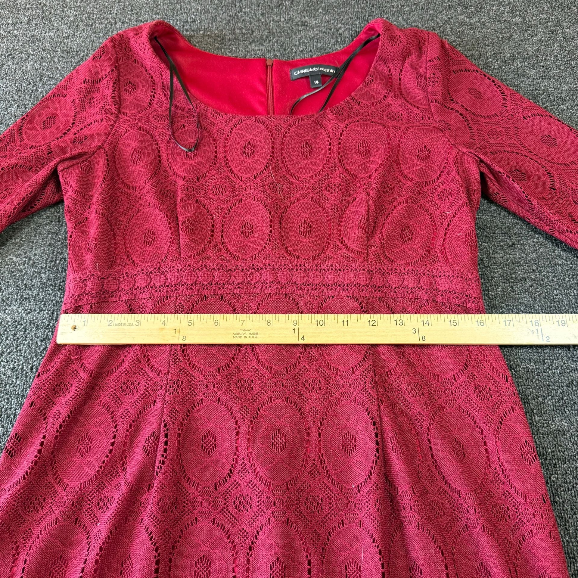Chris McLaughlin Dress Size 14 Red Lace 3/4 Bell Sleeve 4