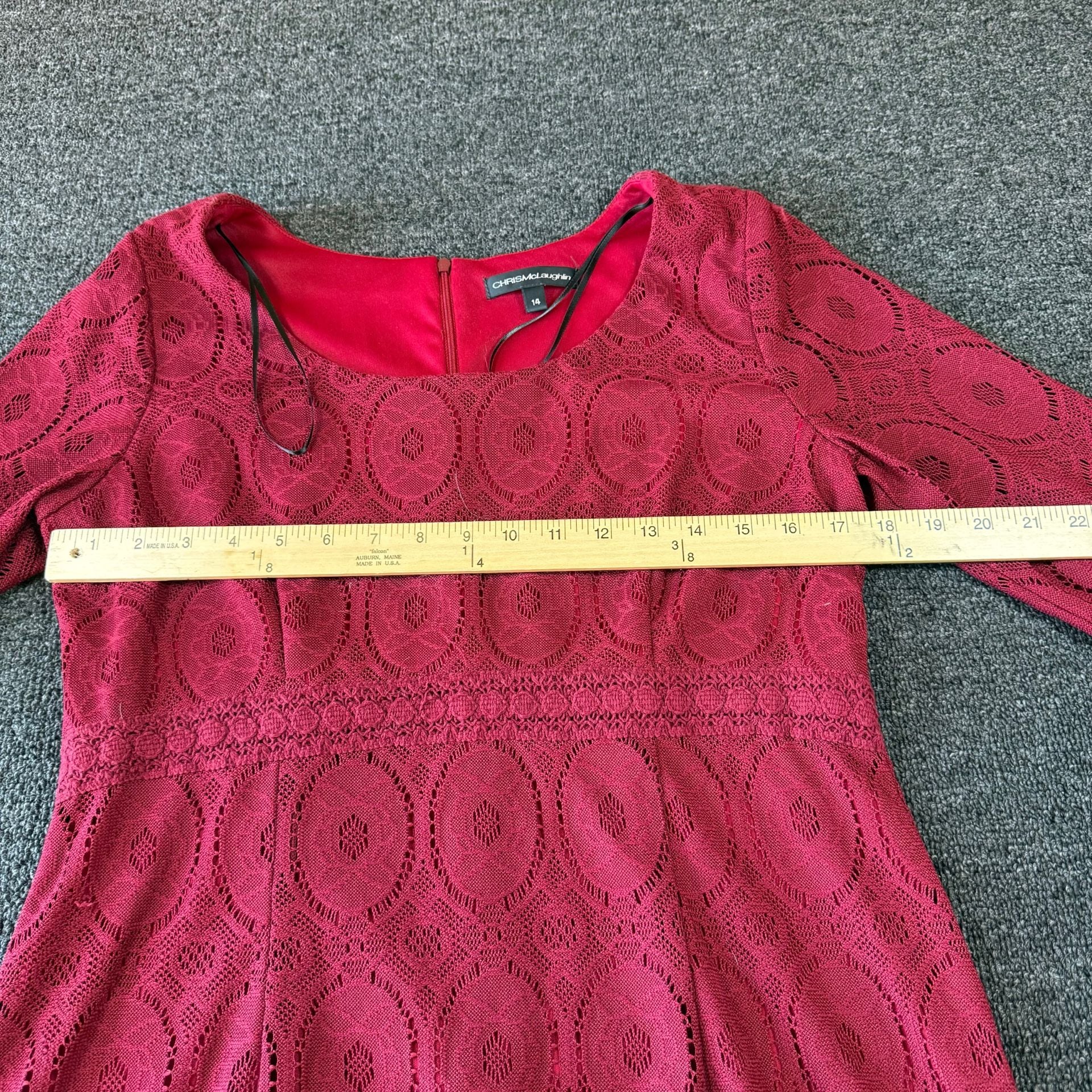 Chris McLaughlin Dress Size 14 Red Lace 3/4 Bell Sleeve 5
