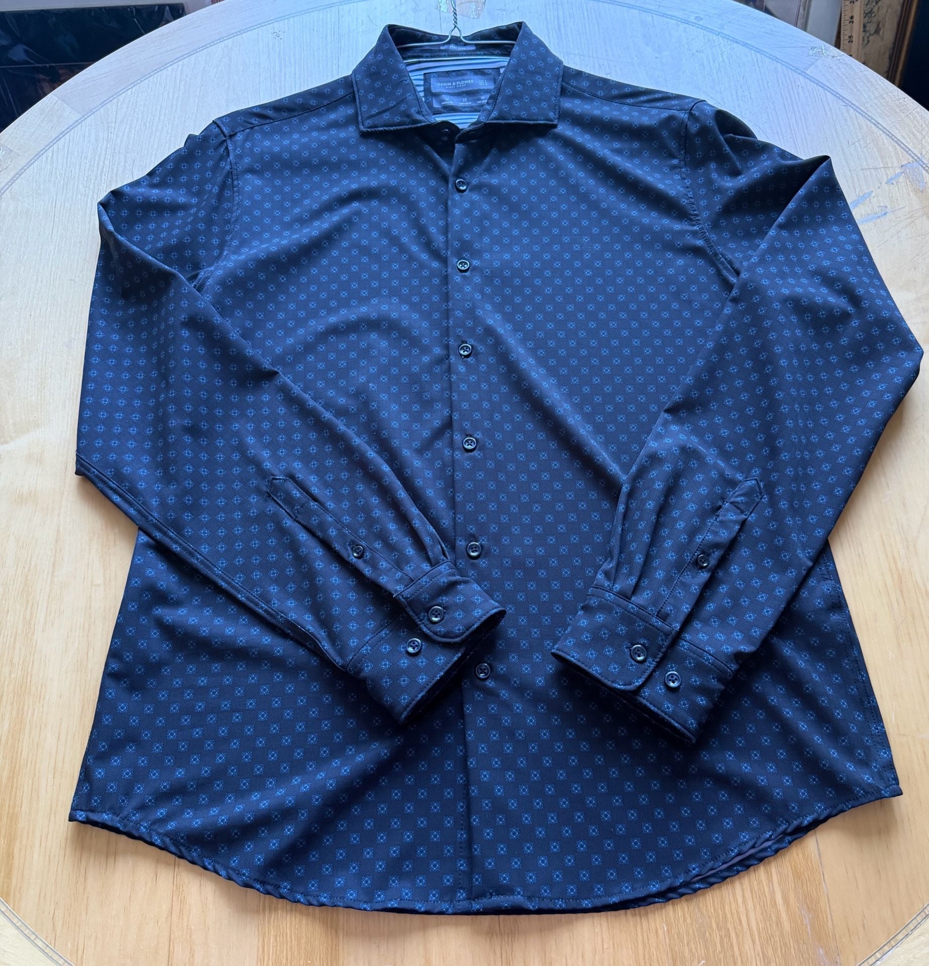 Denim & Flower Ricky Singh Button Down Shirt Size L Blue Geo Print 2