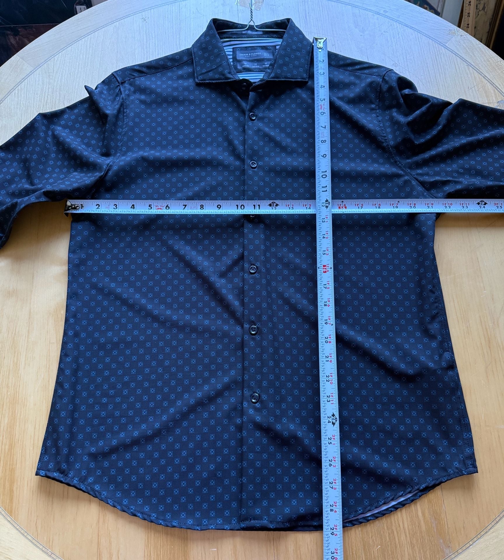 Denim & Flower Ricky Singh Button Down Shirt Size L Blue Geo Print 7