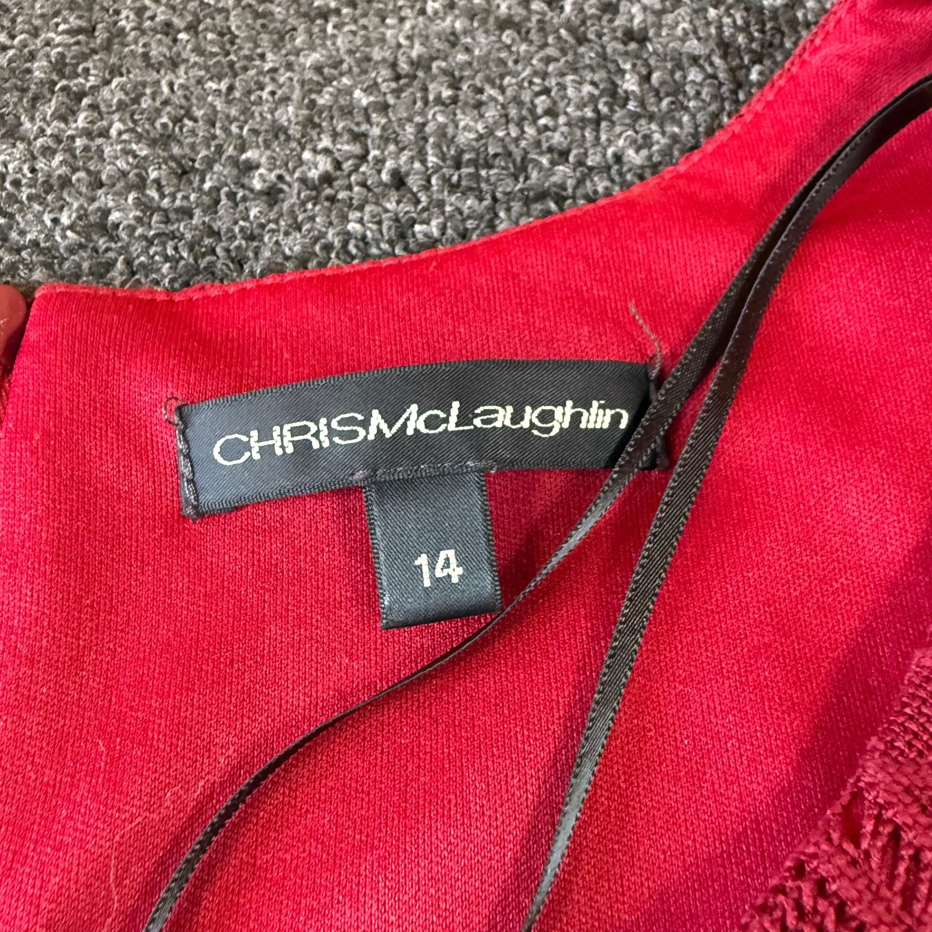 Chris McLaughlin Dress Size 14 Red Lace 3/4 Bell Sleeve 6