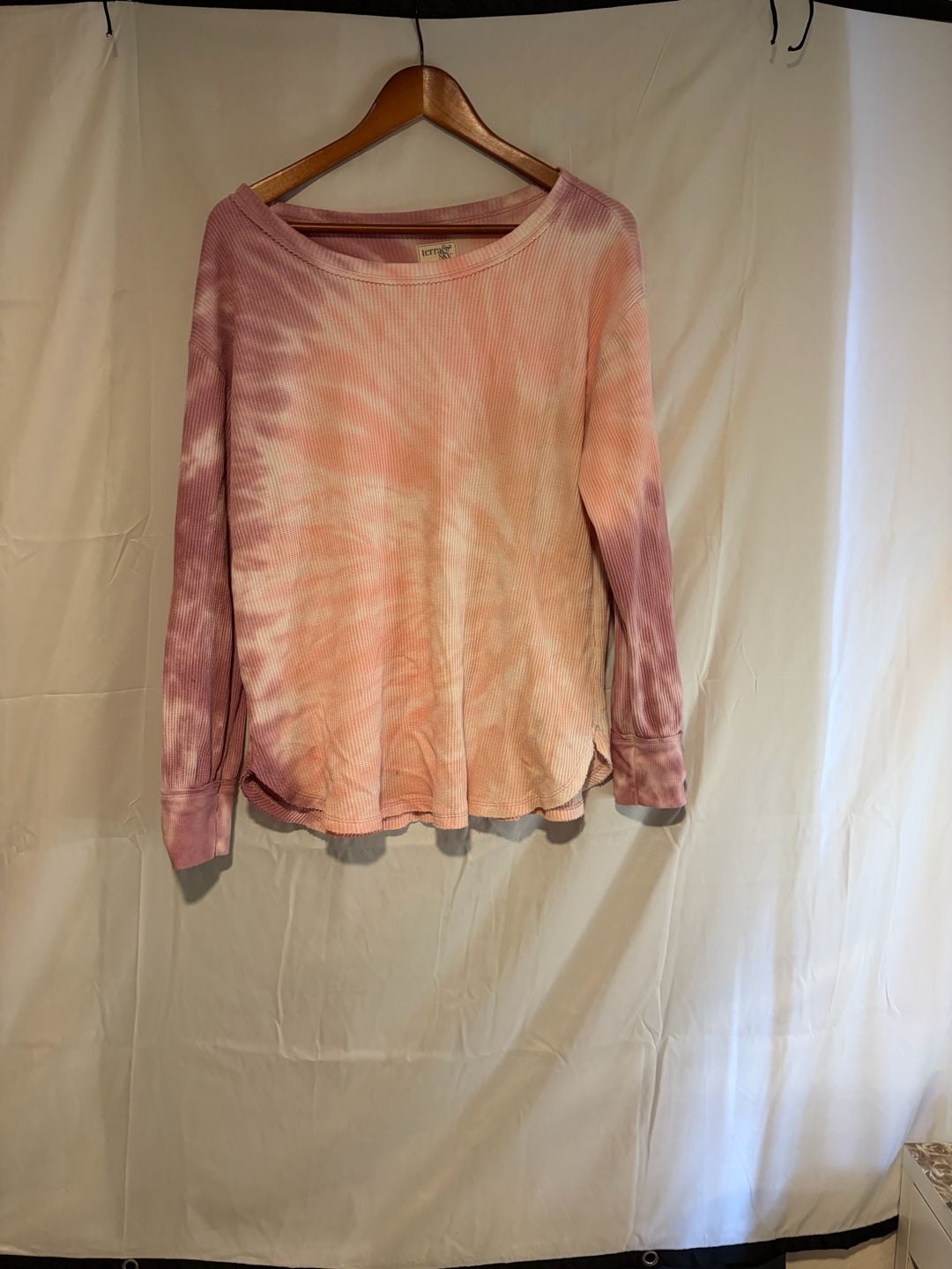 Terra & Sky Waffle Thermal Shirt Size 0X (14W) Pink Tie Dye Long Sleeve 2