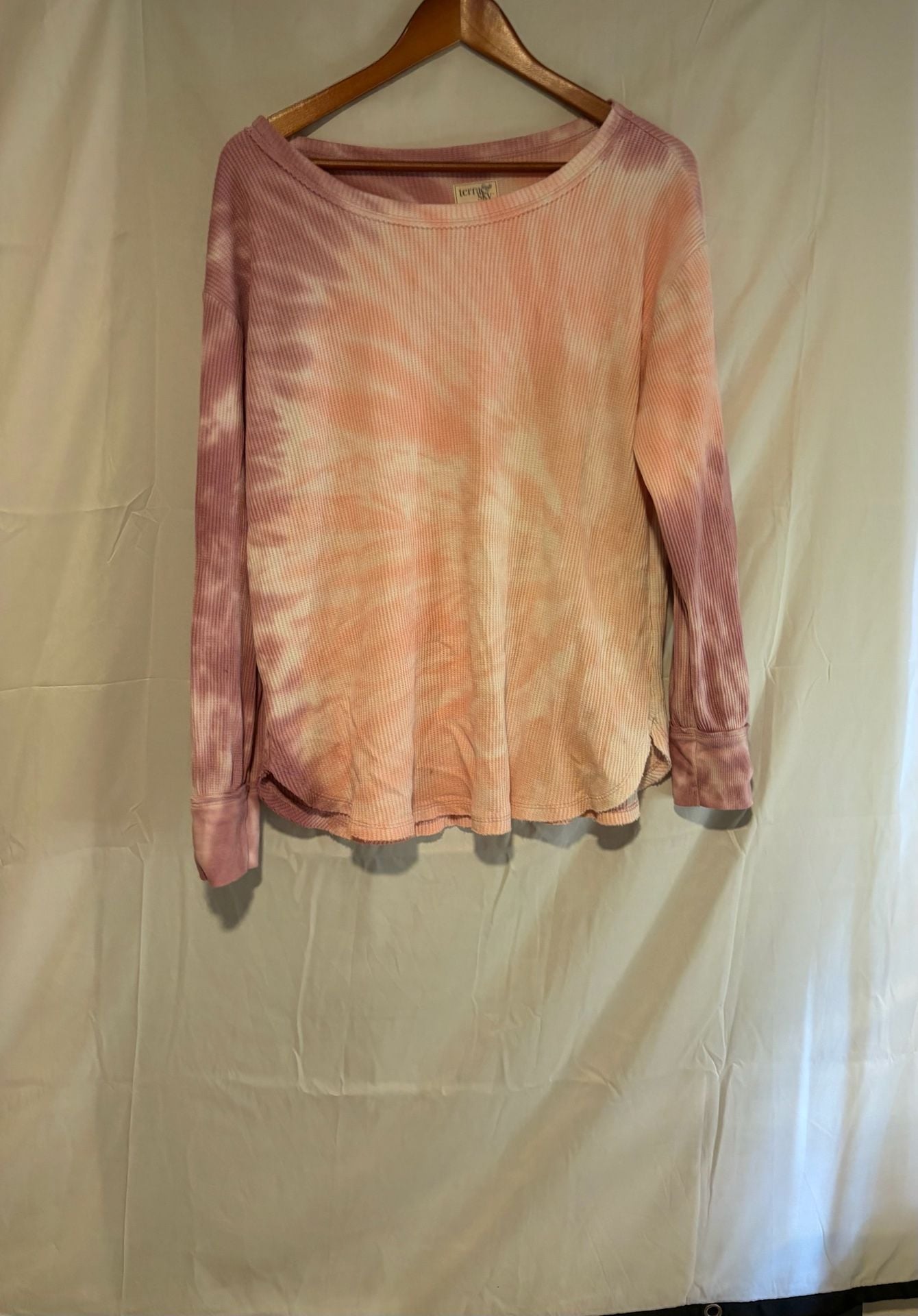 Terra & Sky Waffle Thermal Shirt Size 0X (14W) Pink Tie Dye Long Sleeve 3