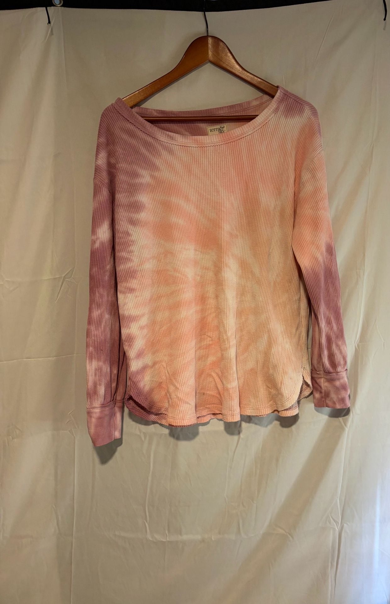 Terra & Sky Waffle Thermal Shirt Size 0X (14W) Pink Tie Dye Long Sleeve 5