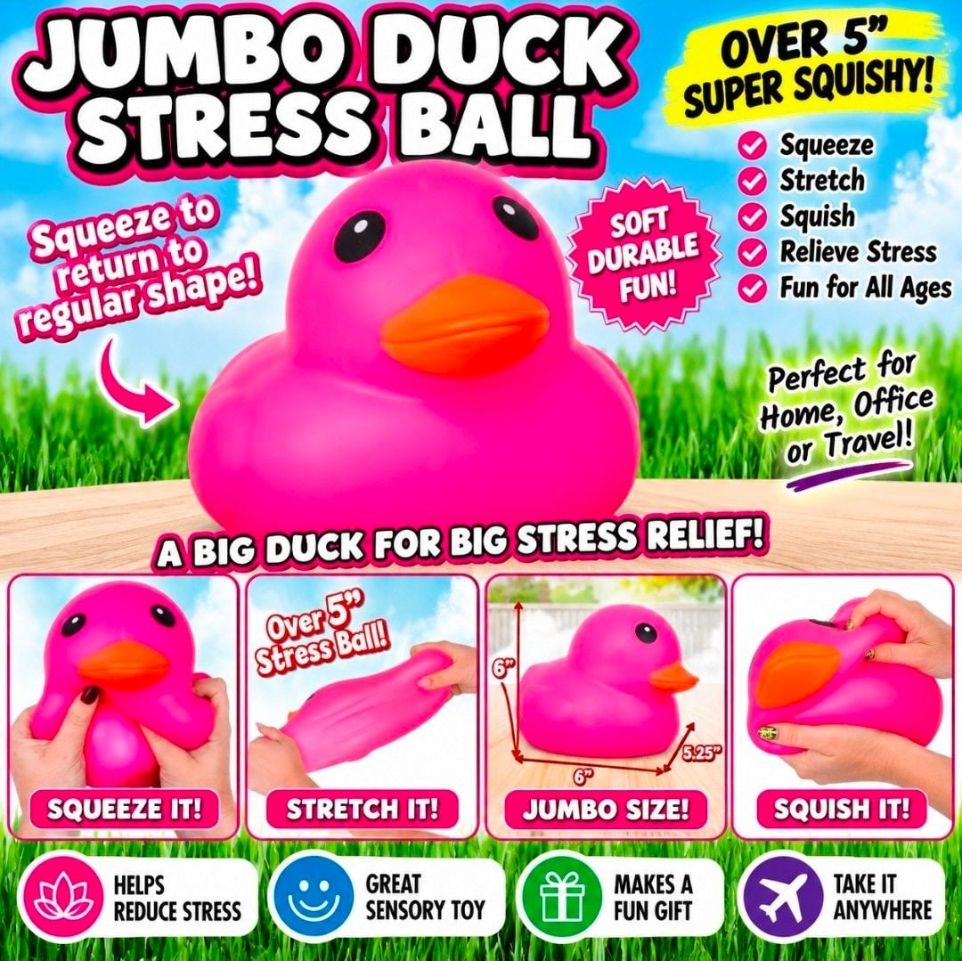 Jumbo Duck Stress Ball Over 5" Pink Rubber Sensory Toy 1