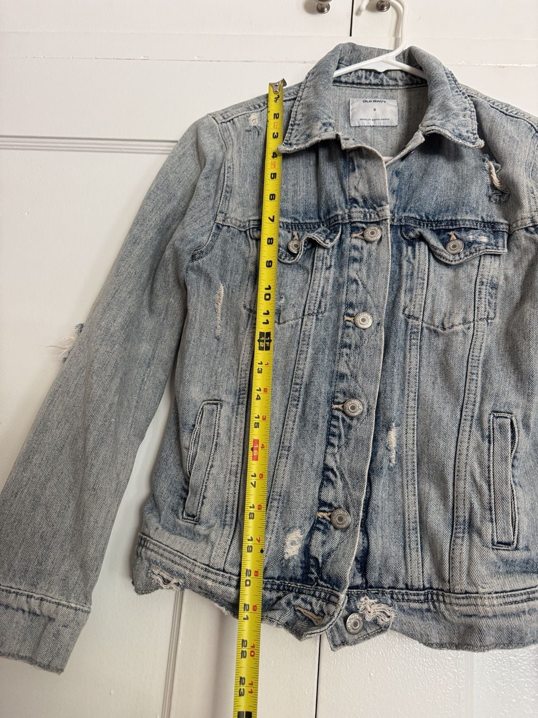 Old Navy Denim Jean Jacket Size S Distressed Light Wash 5