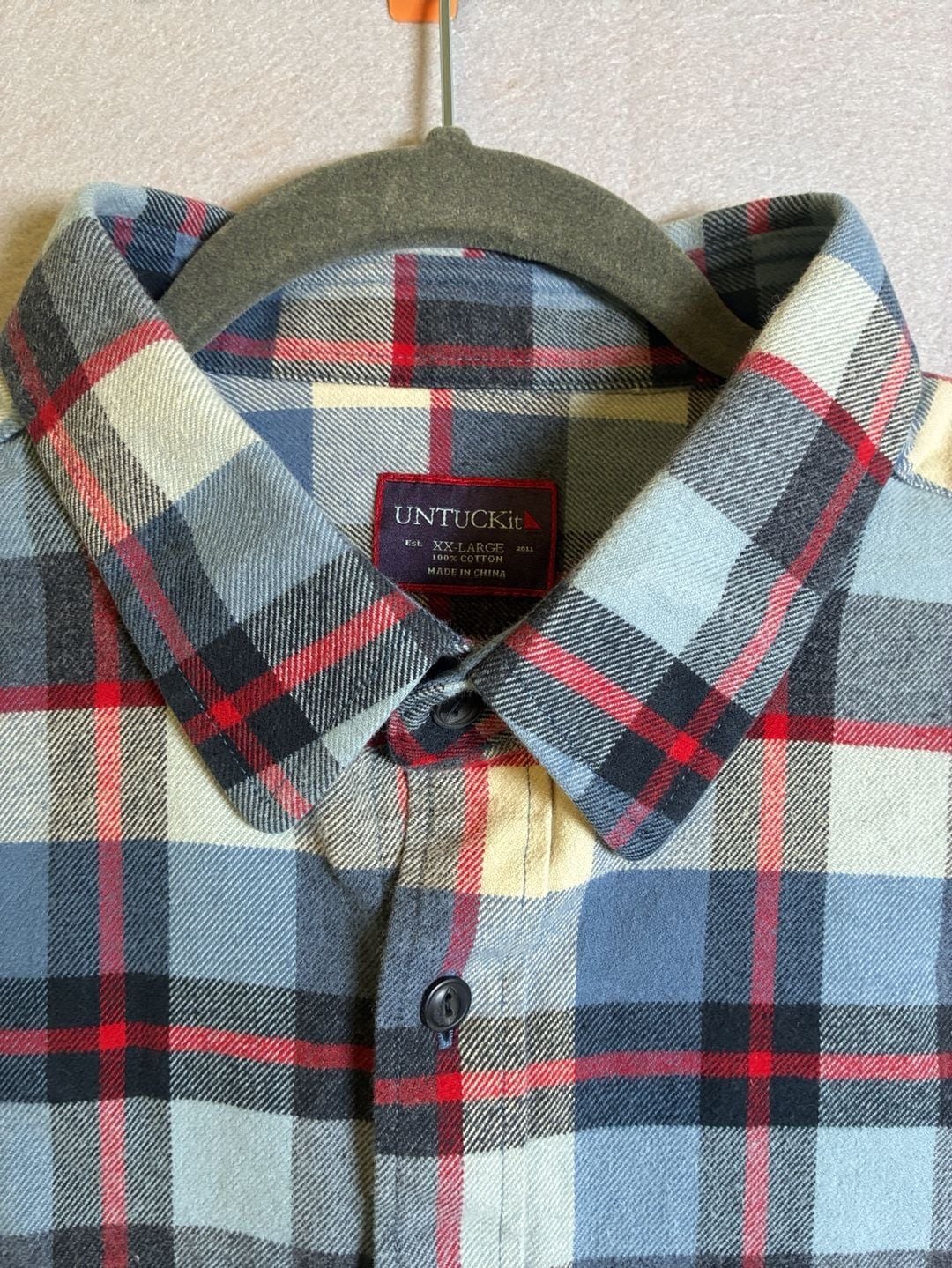 UNTUCKit Flannel Plaid Shirt Size XX-Large Blue Red Long Sleeve Cotton 3