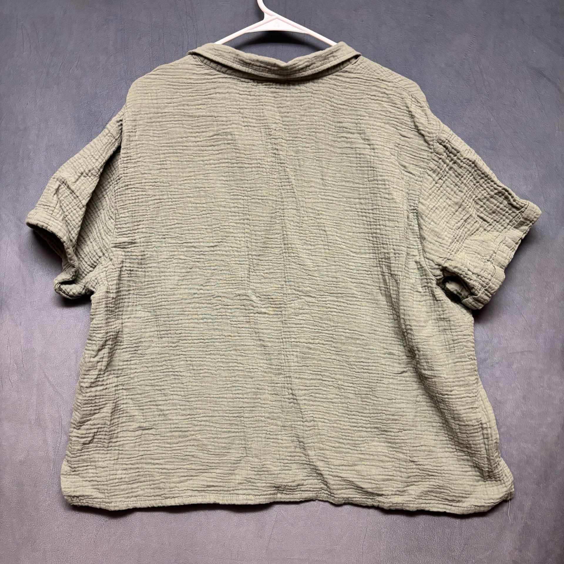 Nine West Textured Polo Shirt Size 1X Olive Green Gauze 4