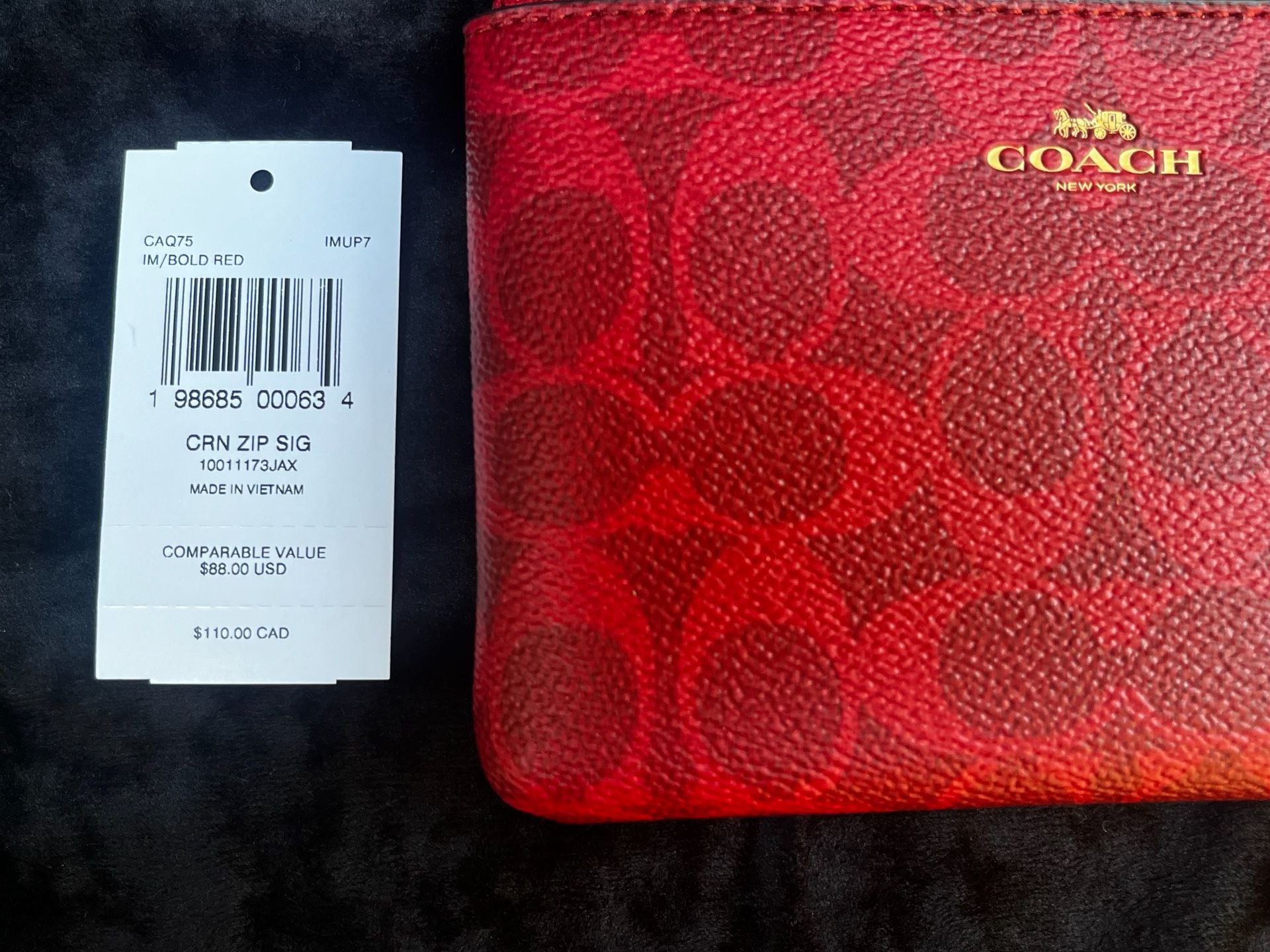 Coach Corner Zip Wristlet Signature Canvas Bold Red 5