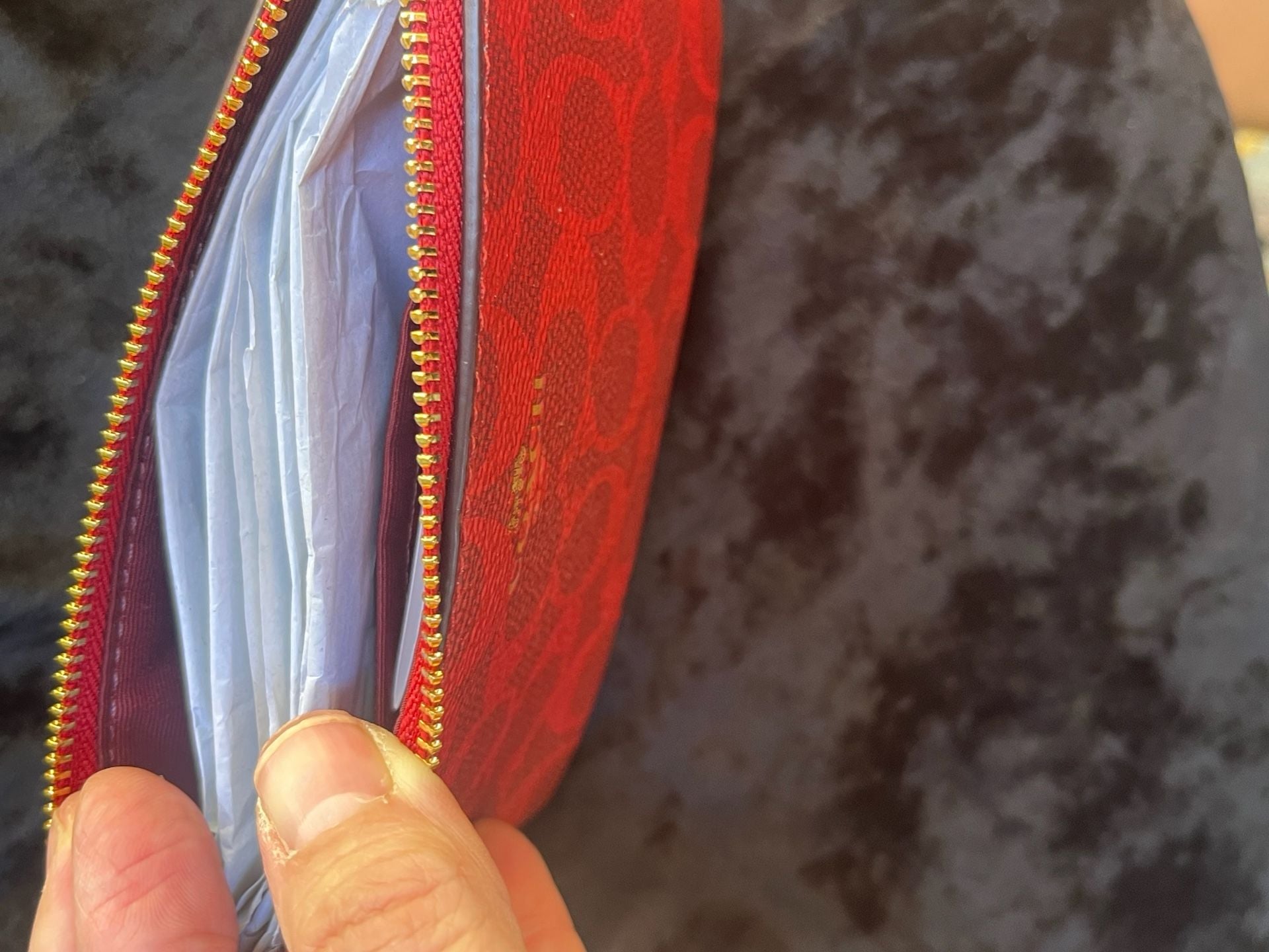 Coach Corner Zip Wristlet Signature Canvas Bold Red 6