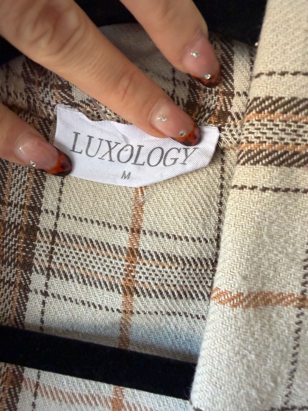 Luxology Plaid Waterfall Vest Size M Brown White Open Front Drape 6