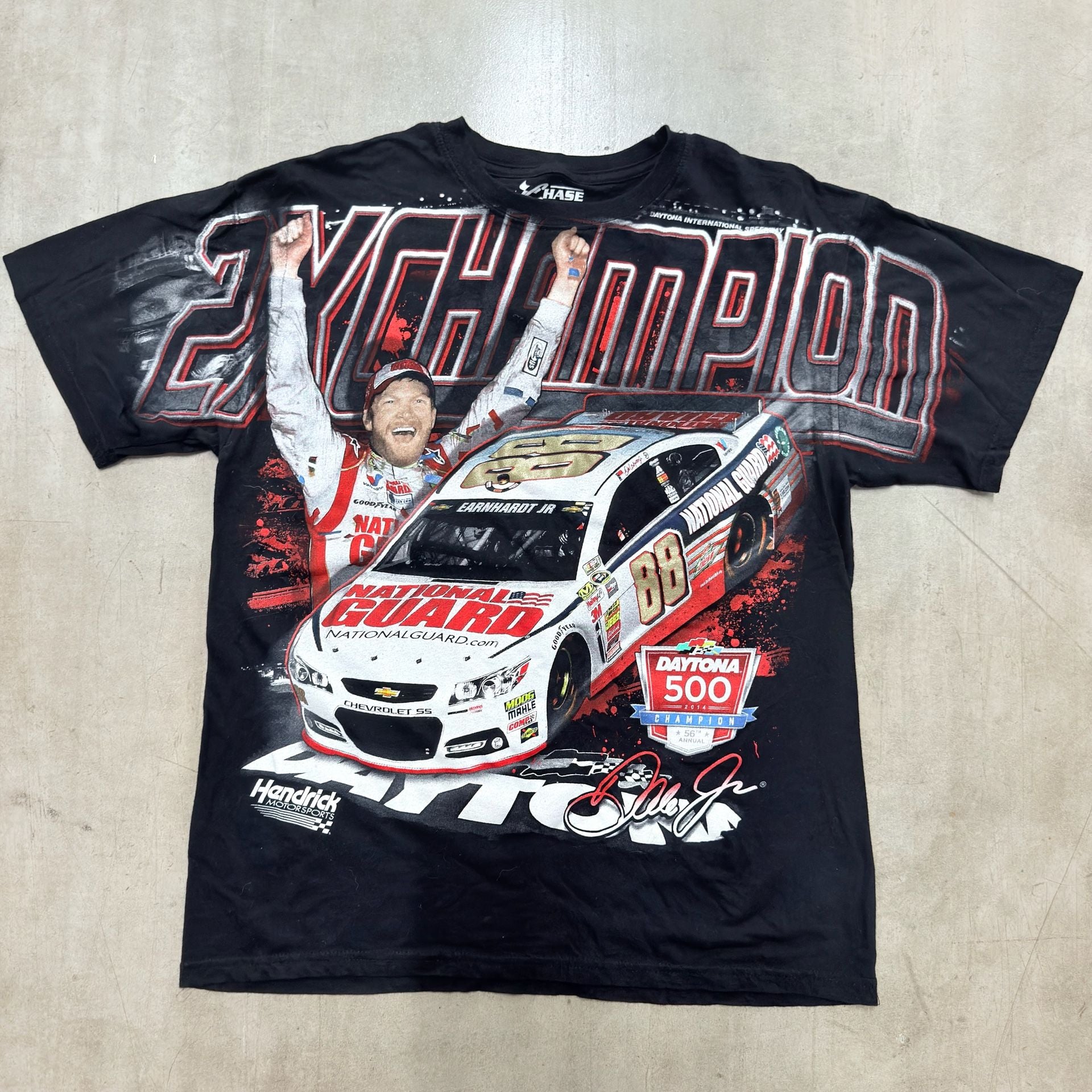 Chase Authentics Dale Earnhardt Jr Daytona 500 T-Shirt Size L Black NASCAR 2