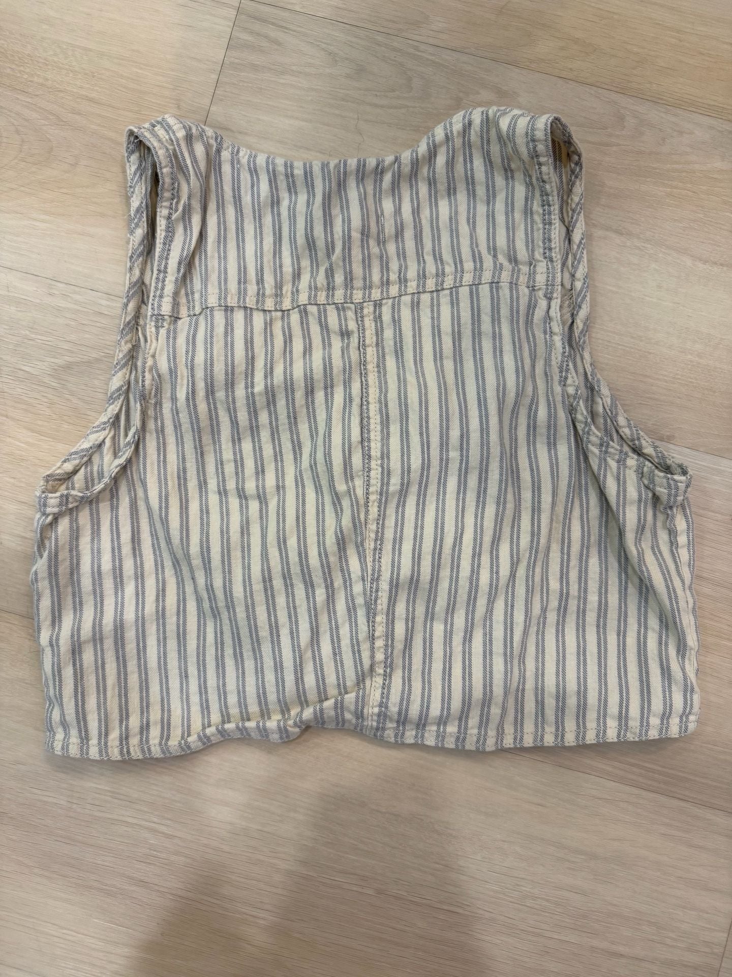 Ana a New Approach Vest Size L Blue Striped Linen Cotton 3