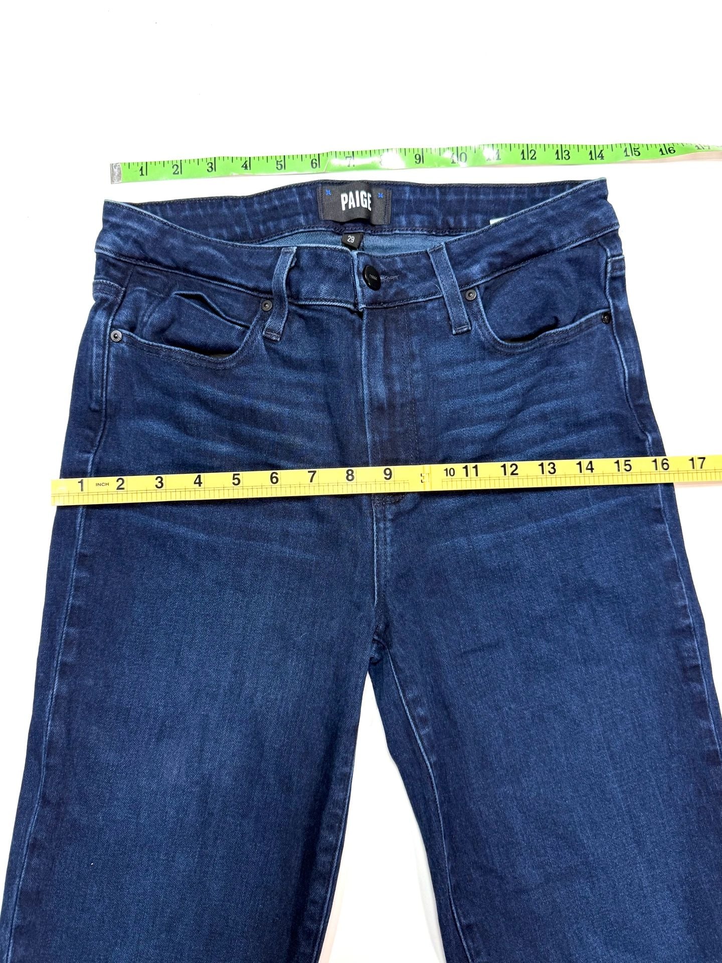 PAIGE Women's Jeans 29 Quiet Luxury Old Money Y2K Americana Retro Genevieve High Rise Flare Dark Wash Stretch Denim Bell Bottom 70s Made in USA 6