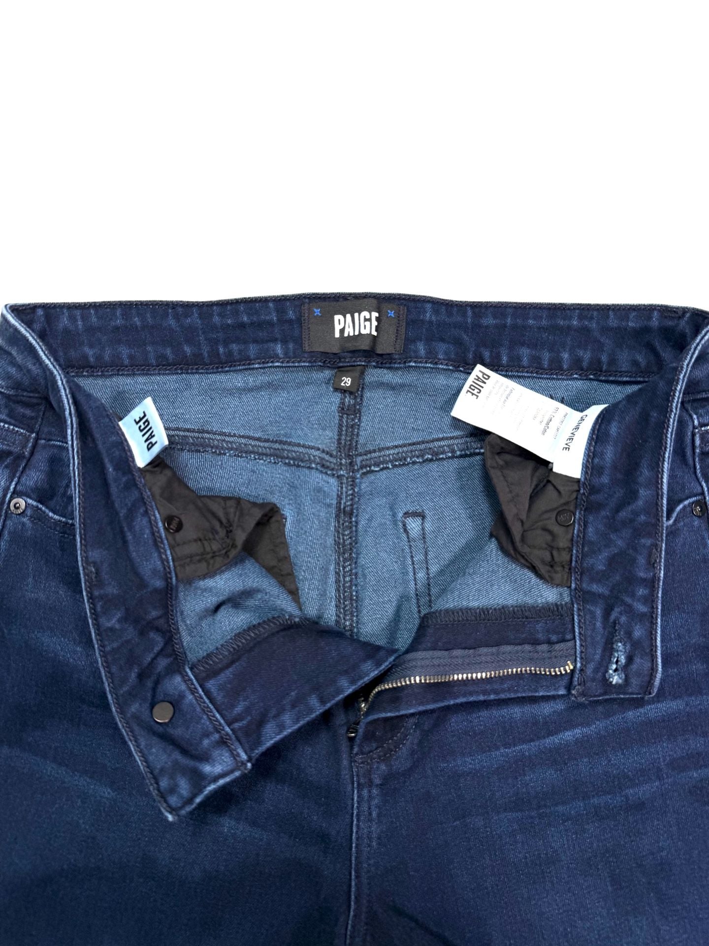 PAIGE Women's Jeans 29 Quiet Luxury Old Money Y2K Americana Retro Genevieve High Rise Flare Dark Wash Stretch Denim Bell Bottom 70s Made in USA 9