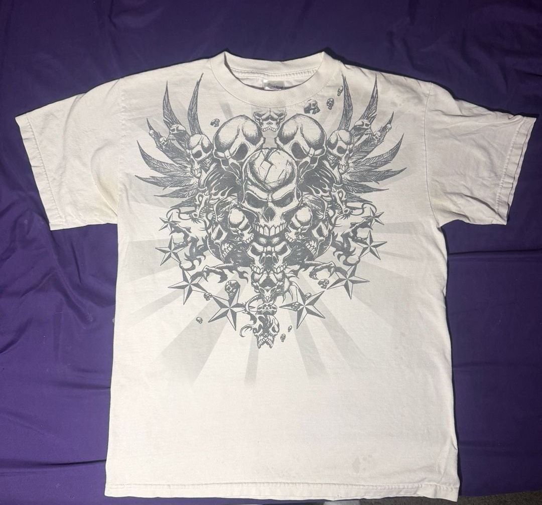 Tennessee River Skull Wings Graphic T-Shirt Size M Off-White 2