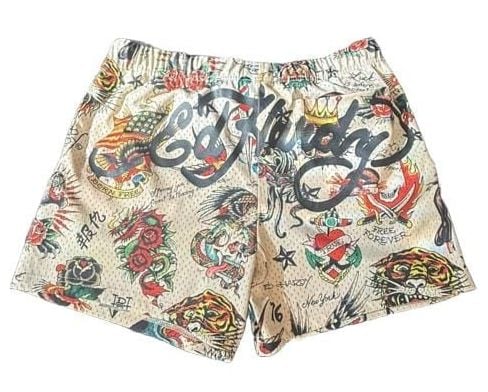 Ed Hardy Flashboard Mesh Shorts Size L Tattoo Graphic Multi 5