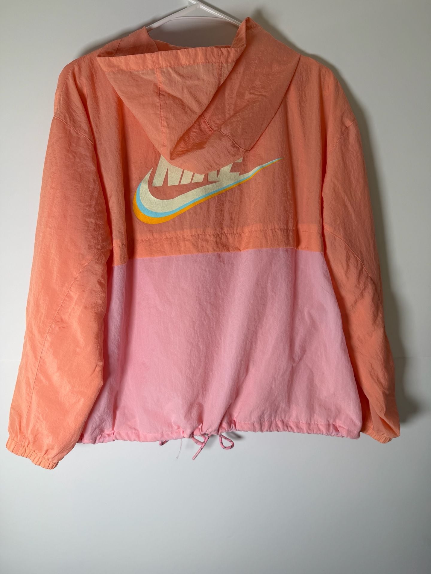 Nike Women’s Coral Pink Colorblock Rainbow Swoosh Windbreaker Jacket Size M 6