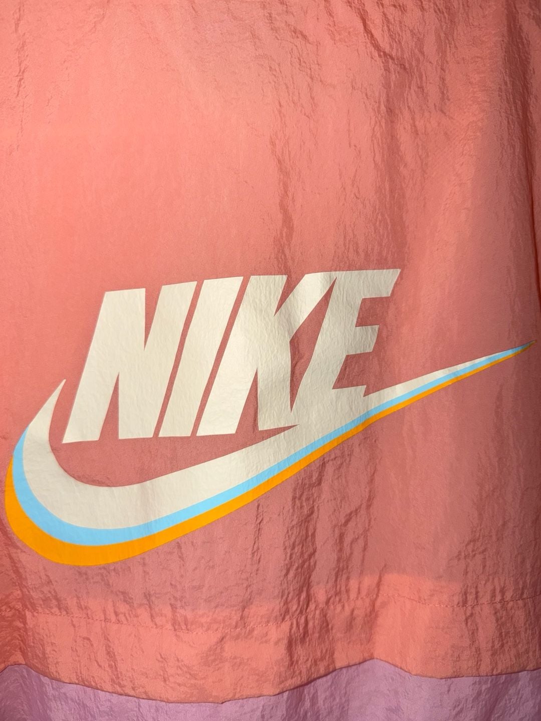 Nike Women’s Coral Pink Colorblock Rainbow Swoosh Windbreaker Jacket Size M 7