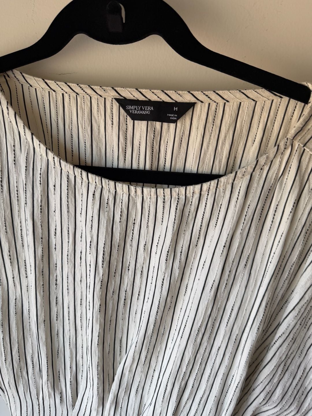 Simply Vera Vera Wang Striped Top Size M Black White Tie Waist 3