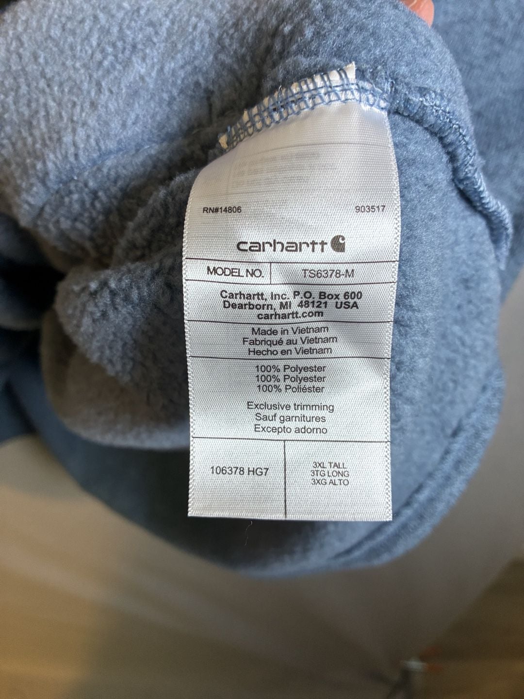 Carhartt 1/4-Zip Sweater Fleece Size 3XL Tall Blue Relaxed Fit 6