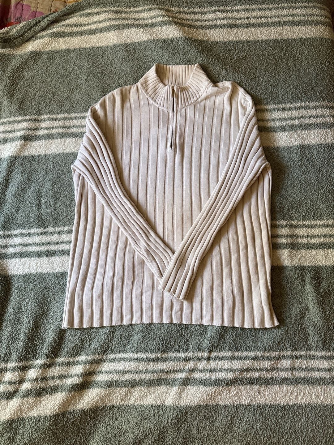 Lauren Ralph Lauren Quarter Zip Ribbed Sweater Size L Cream 2