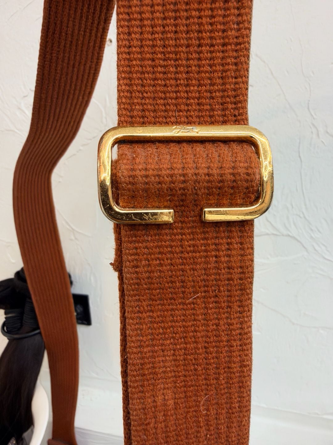 Longchamp Black Nylon Canvas Crossbody Bag Cognac Brown Strap 7