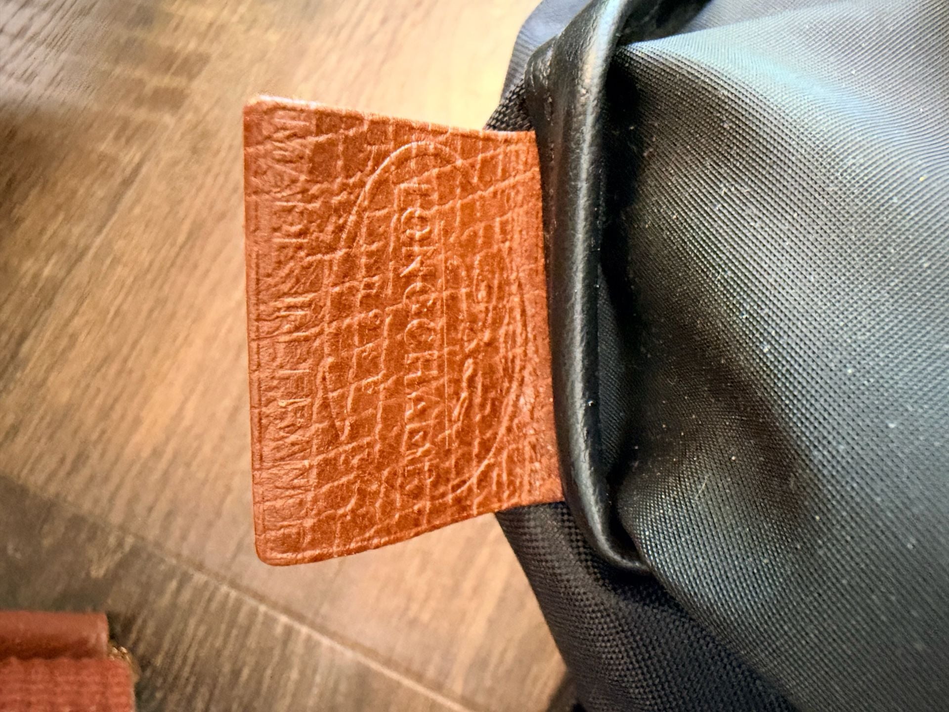 Longchamp Black Nylon Canvas Crossbody Bag Cognac Brown Strap 9