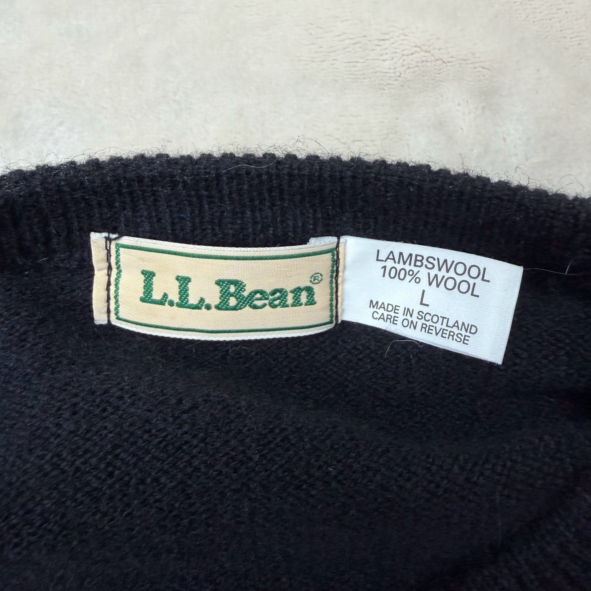 1980โs vintage L.L. Bean 100% Lambswool Sweater Size L Black 100% Wool Scotland 3