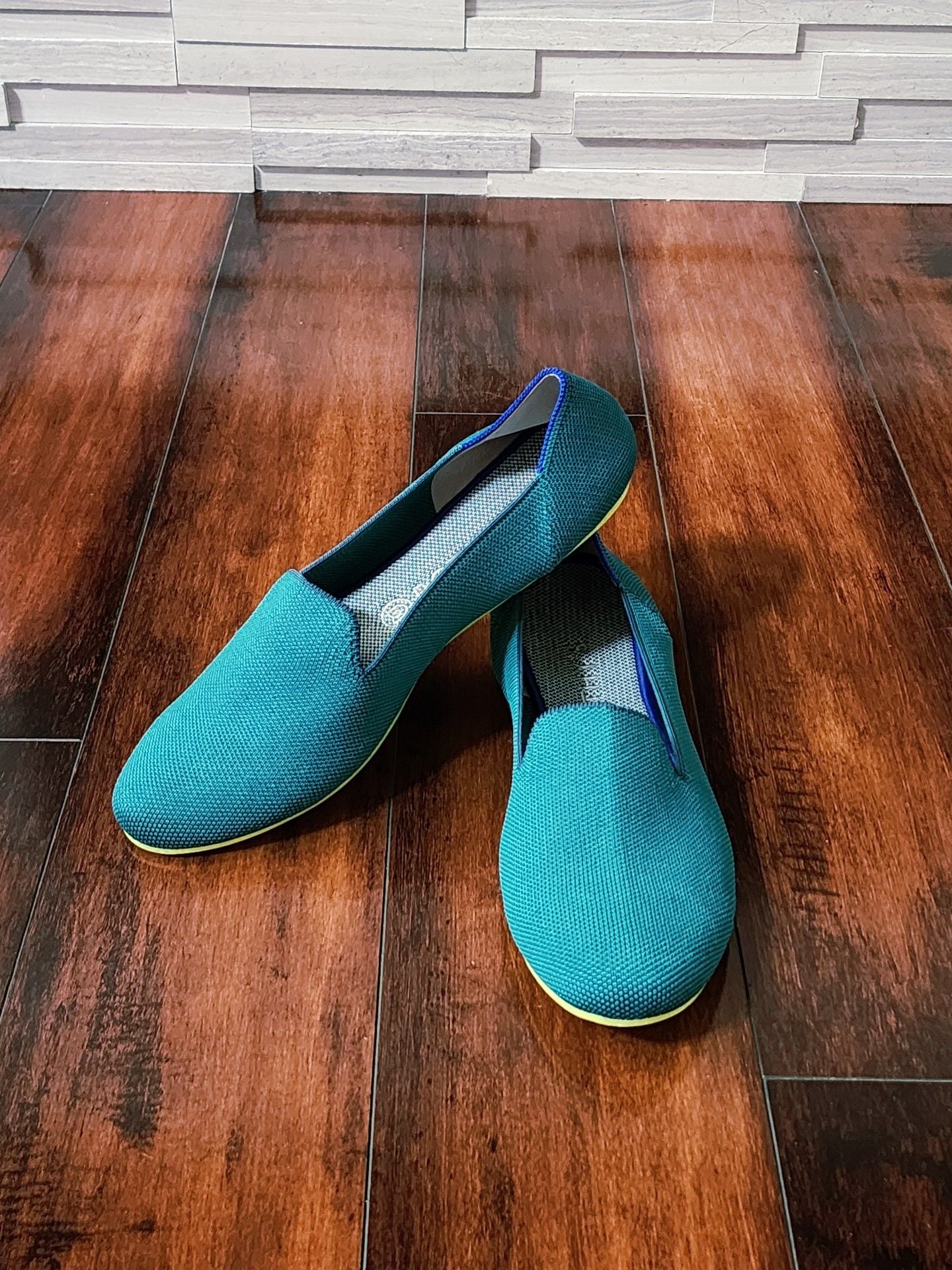 Rothy's The Loafer Size 10.5 Teal Blue Knit Flats 2